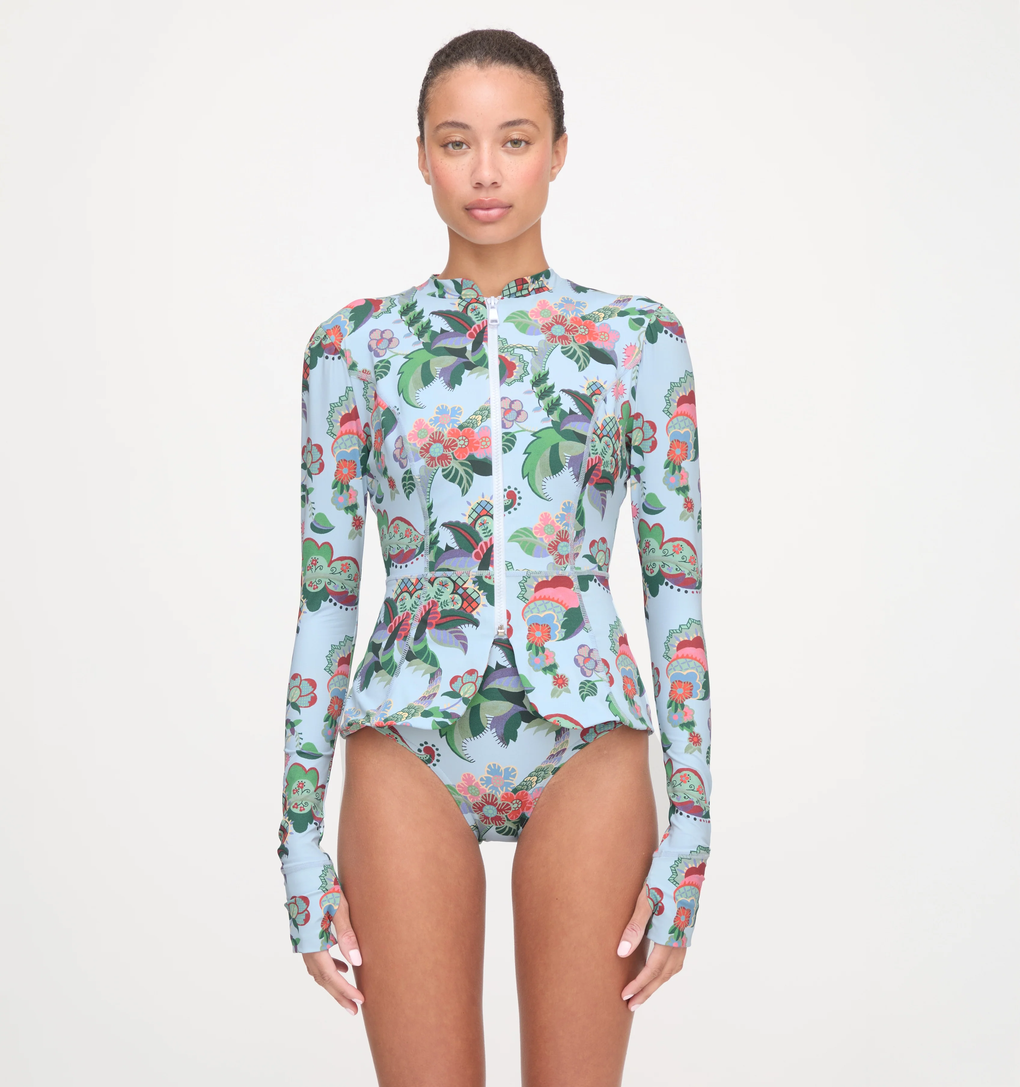 The Alexia Rashguard - Light Blue Jungle Floral - Image 3