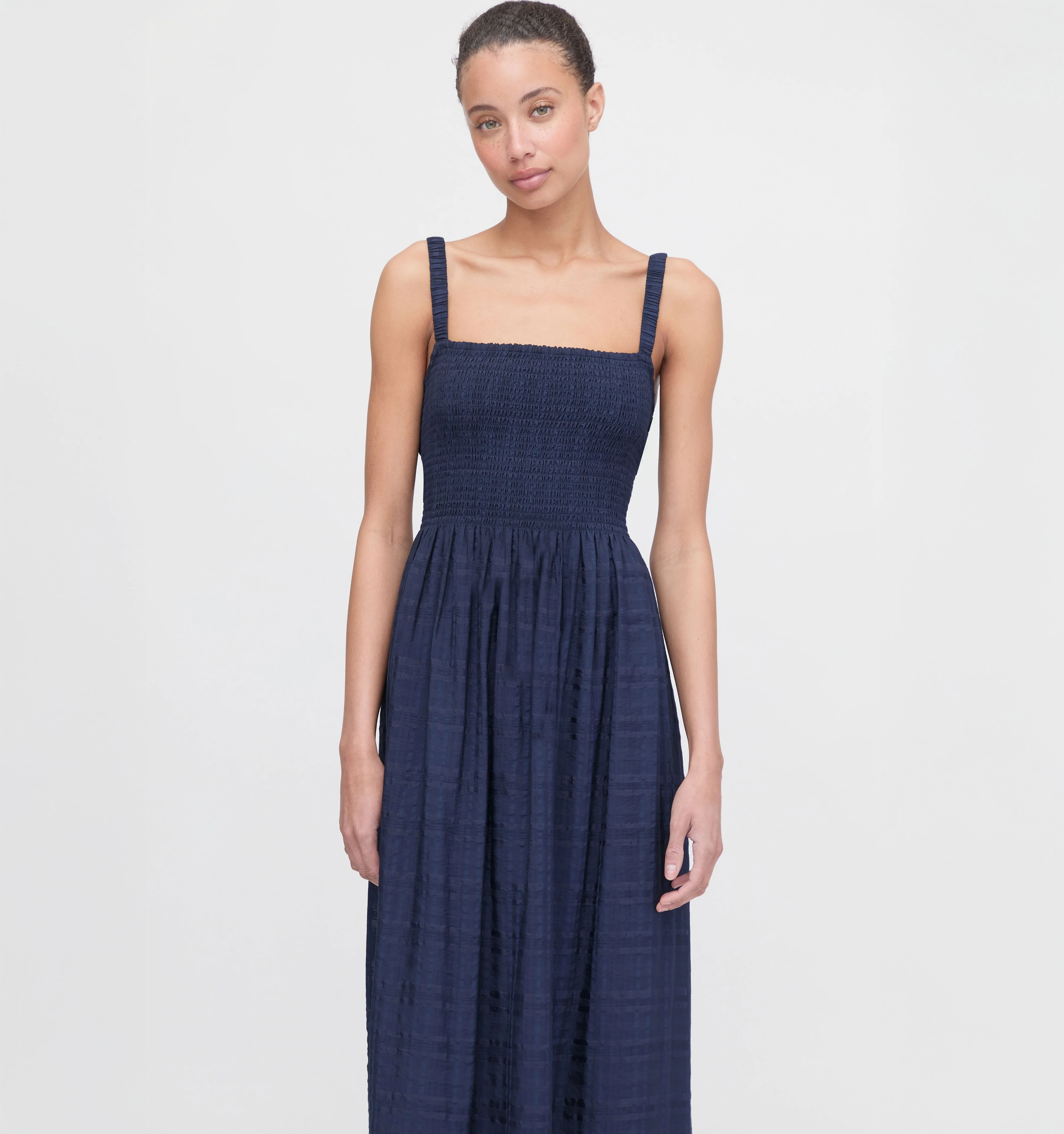 The Anita Nap Dress - Navy Sheer Plaid - Image 3