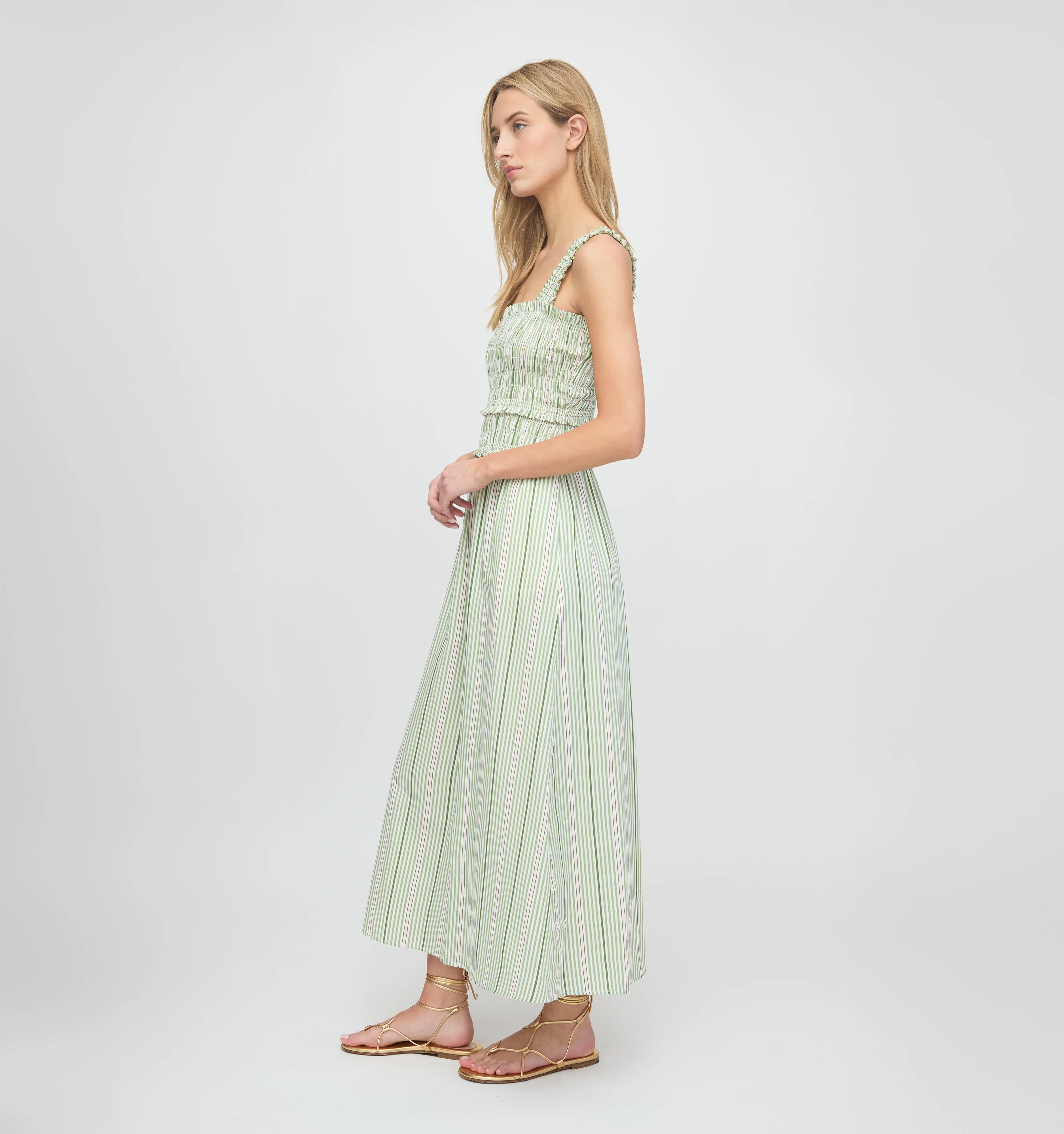 The Azalea Maxi Nap Dress - Green Jacquard Stripe - Image 3