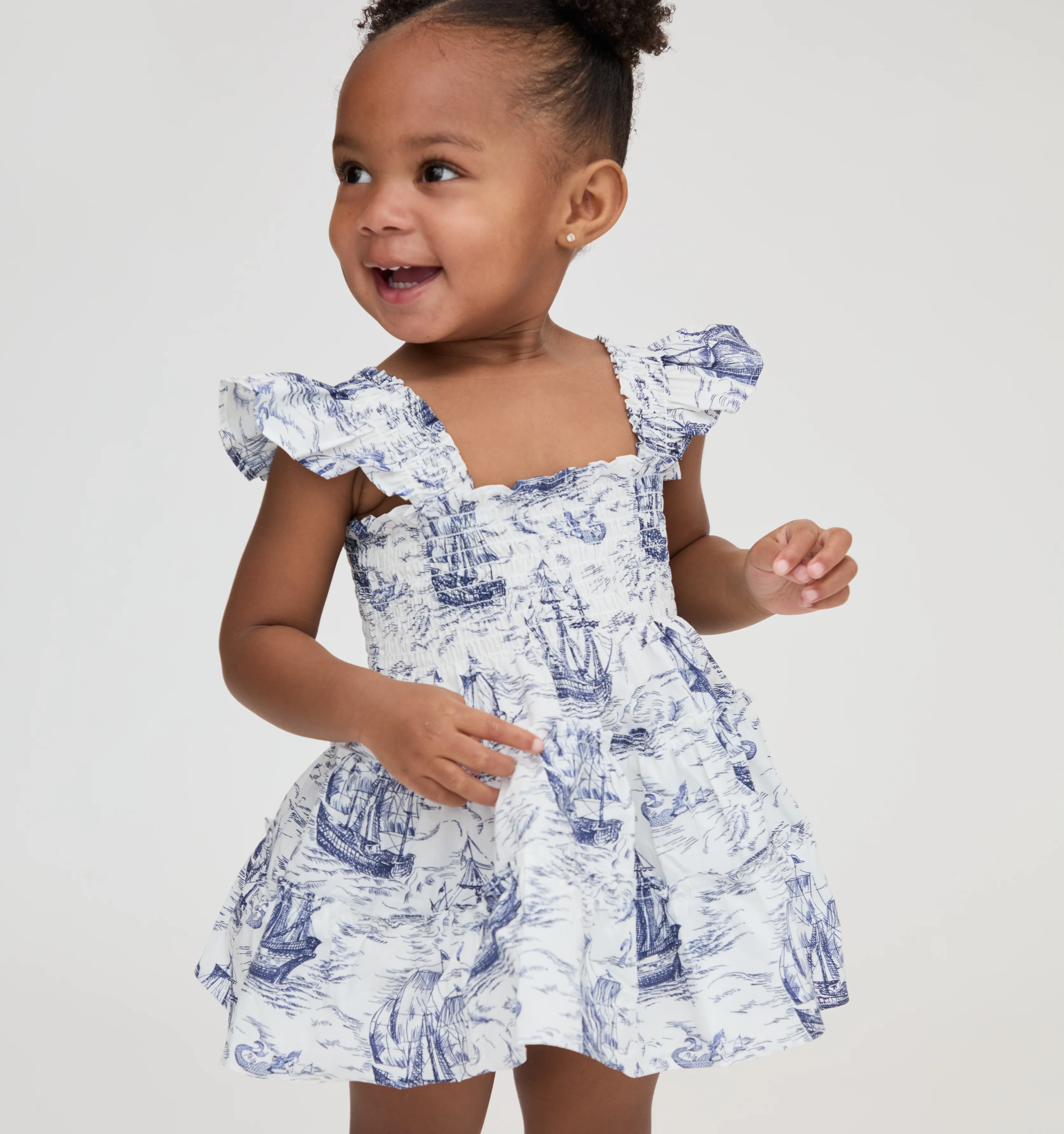 The Baby Ellie Nap Dress - Navy Mariner's Toile - Image 3