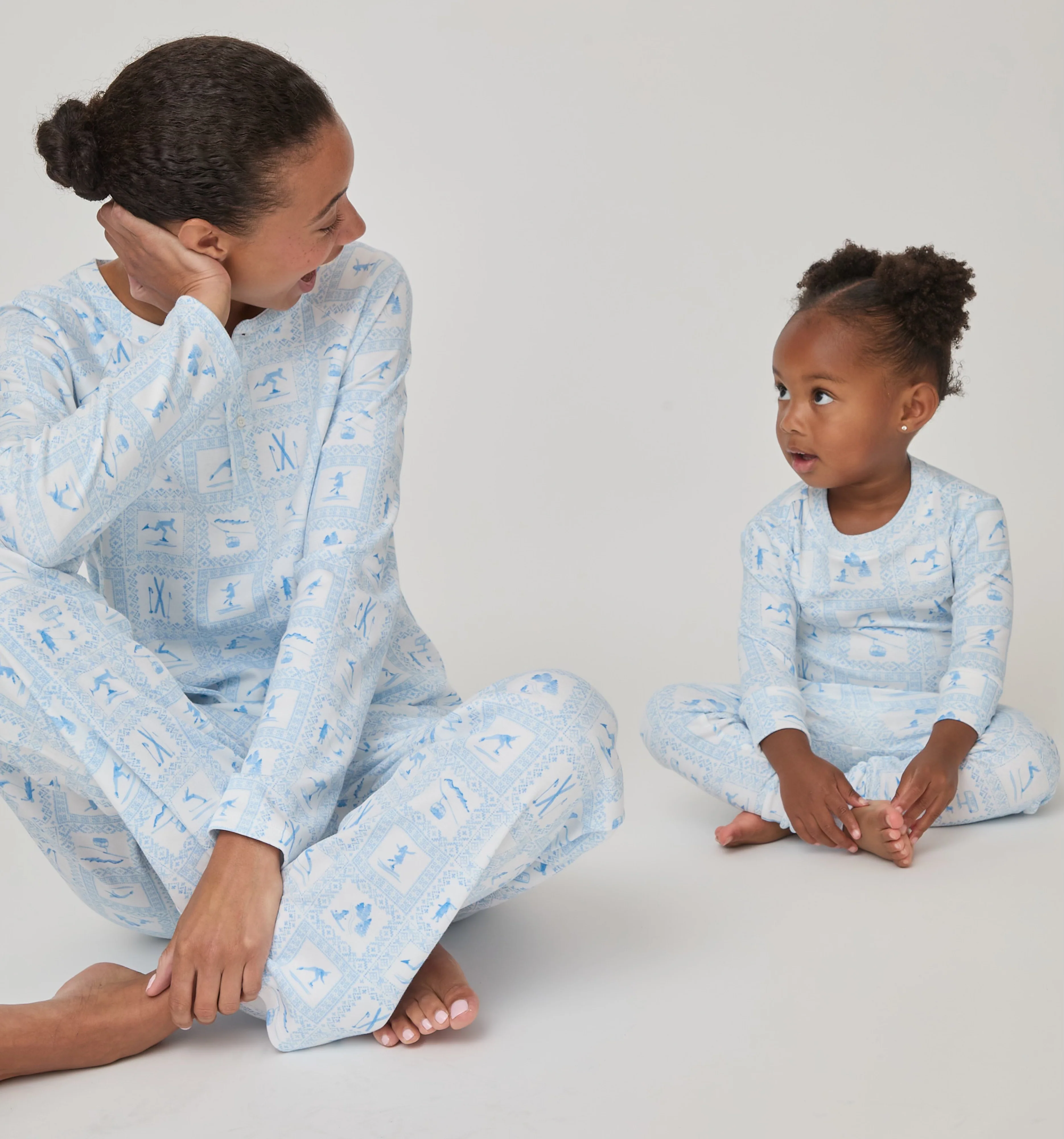 The Tiny Sully PJ Set - Blue Skiers Toile - Image 3