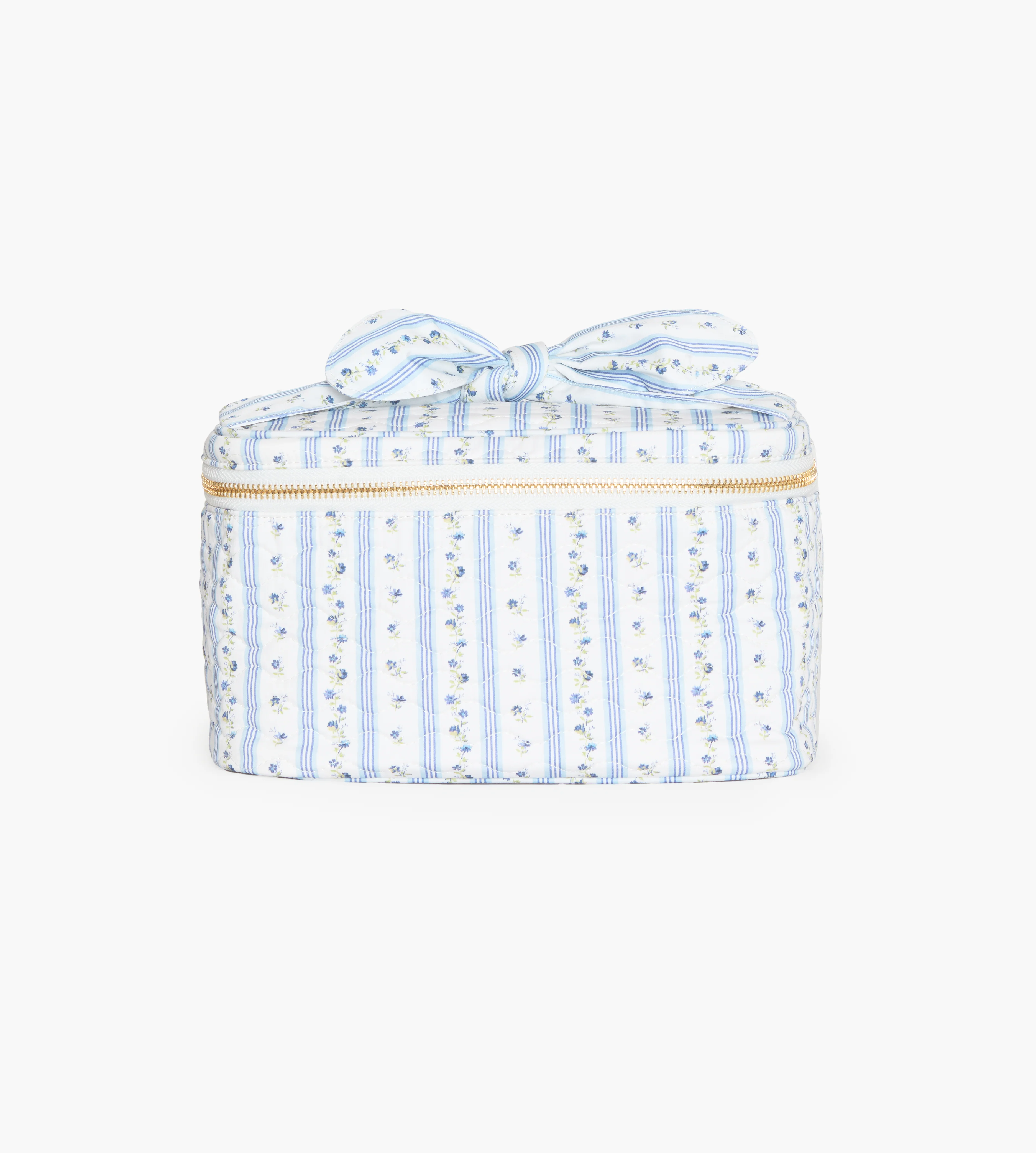 The Bow Top Quilted Cosmetic Bag - Blue Petal Stripe
