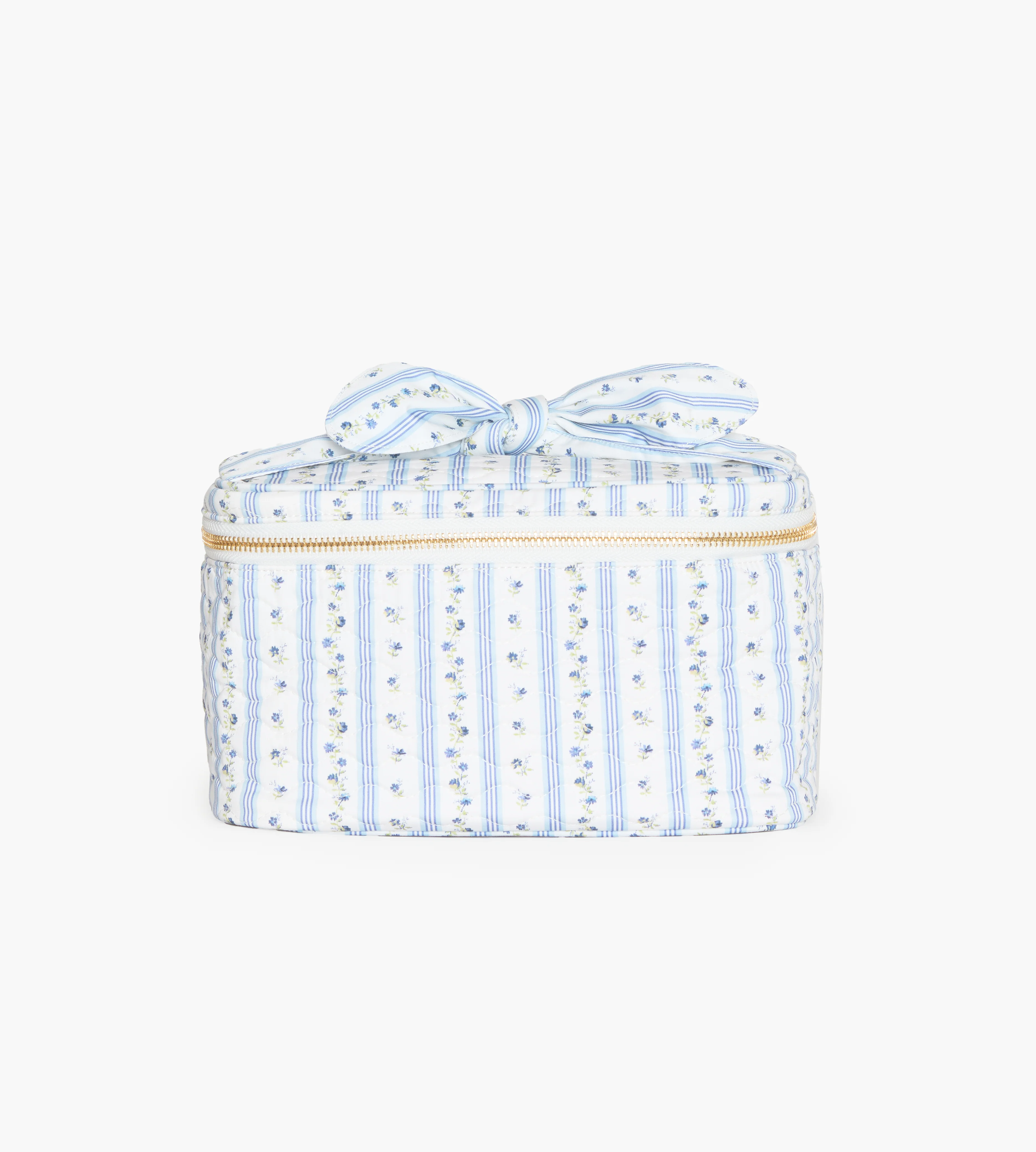 The Bow Top Quilted Cosmetic Bag - Blue Petal Stripe - Image 2