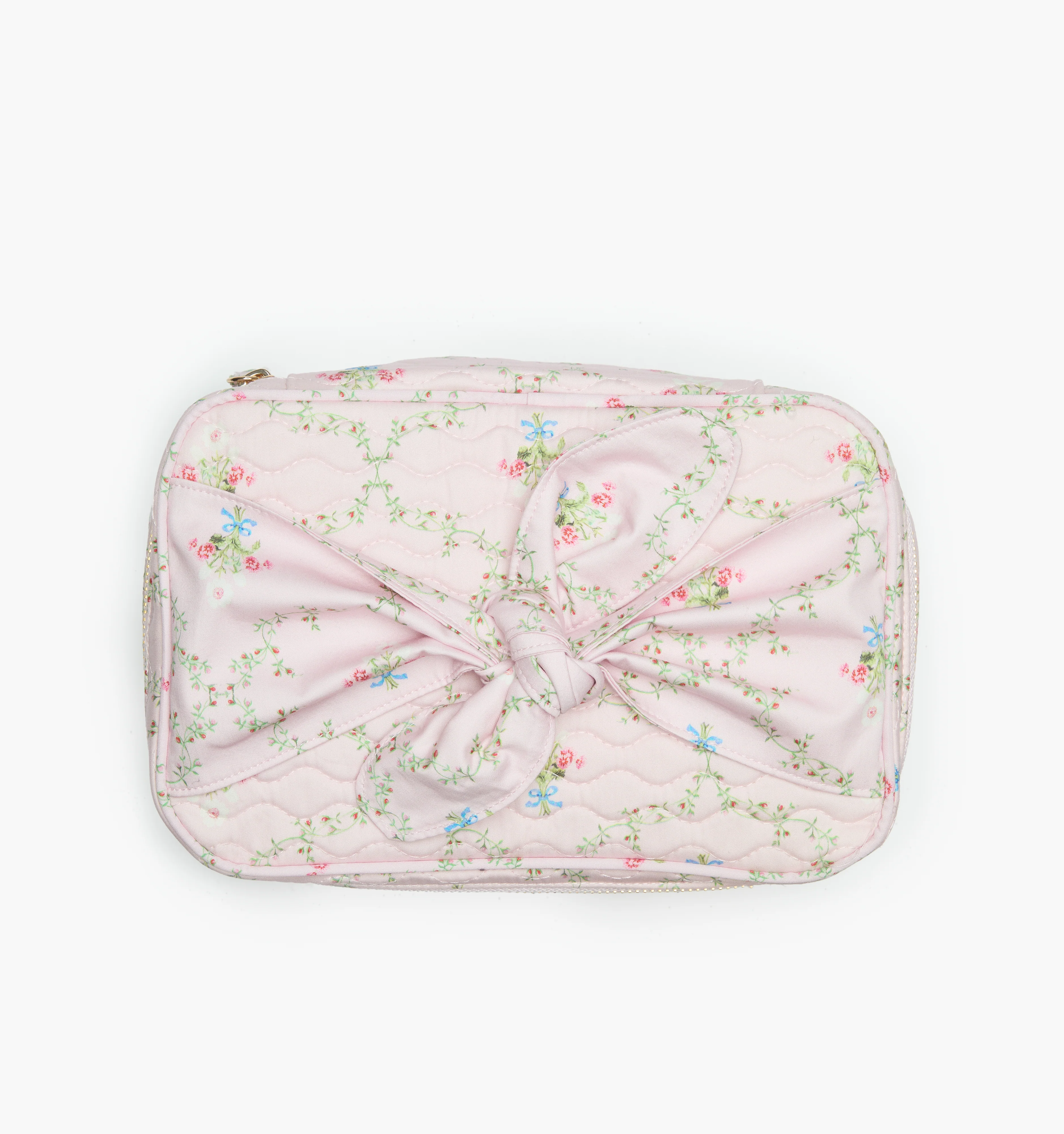 The Bow Top Quilted Cosmetic Bag - Pink Trellis - Image 3