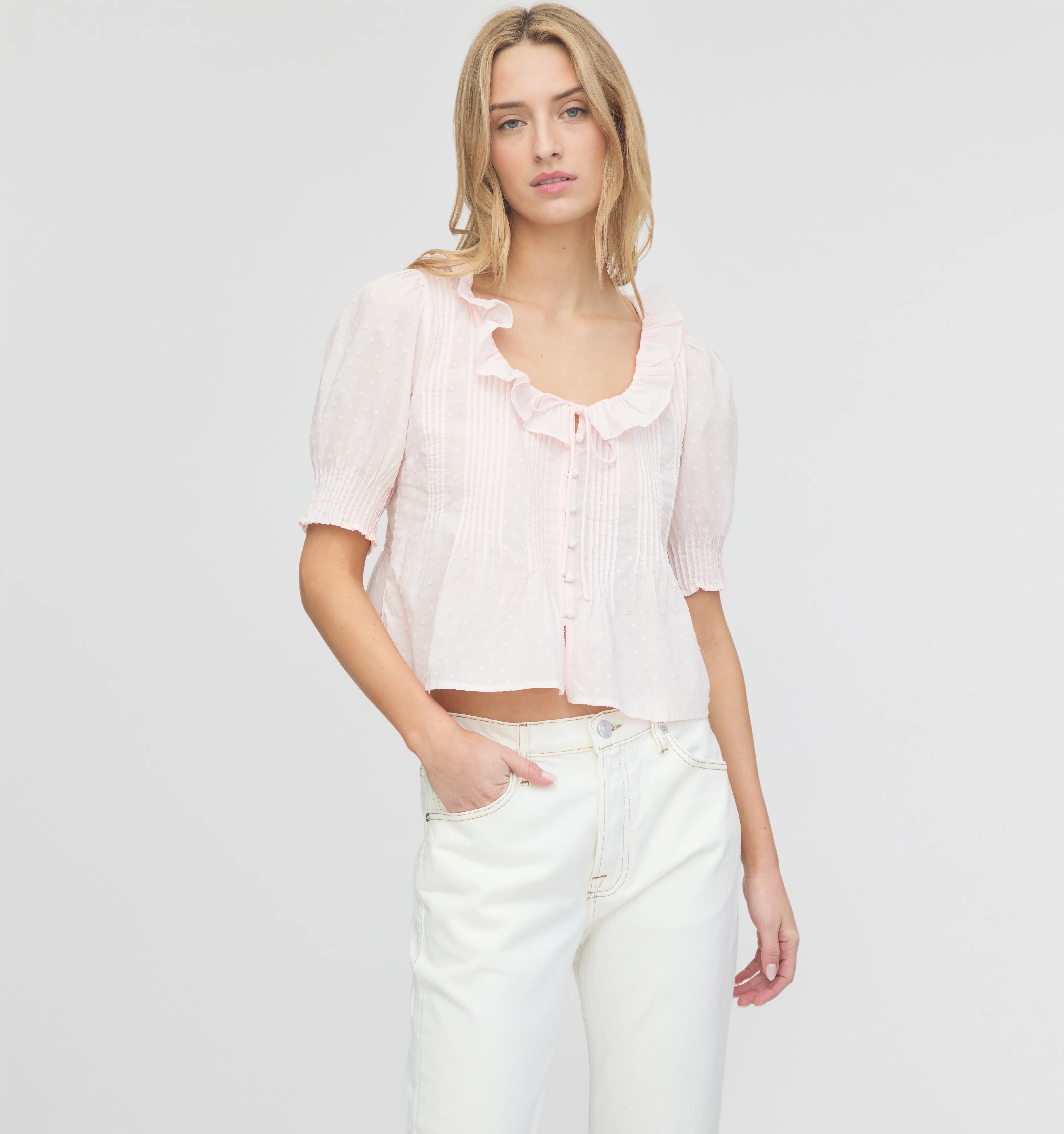 The Camri Top - Powder Pink Swiss Dot - Image 6