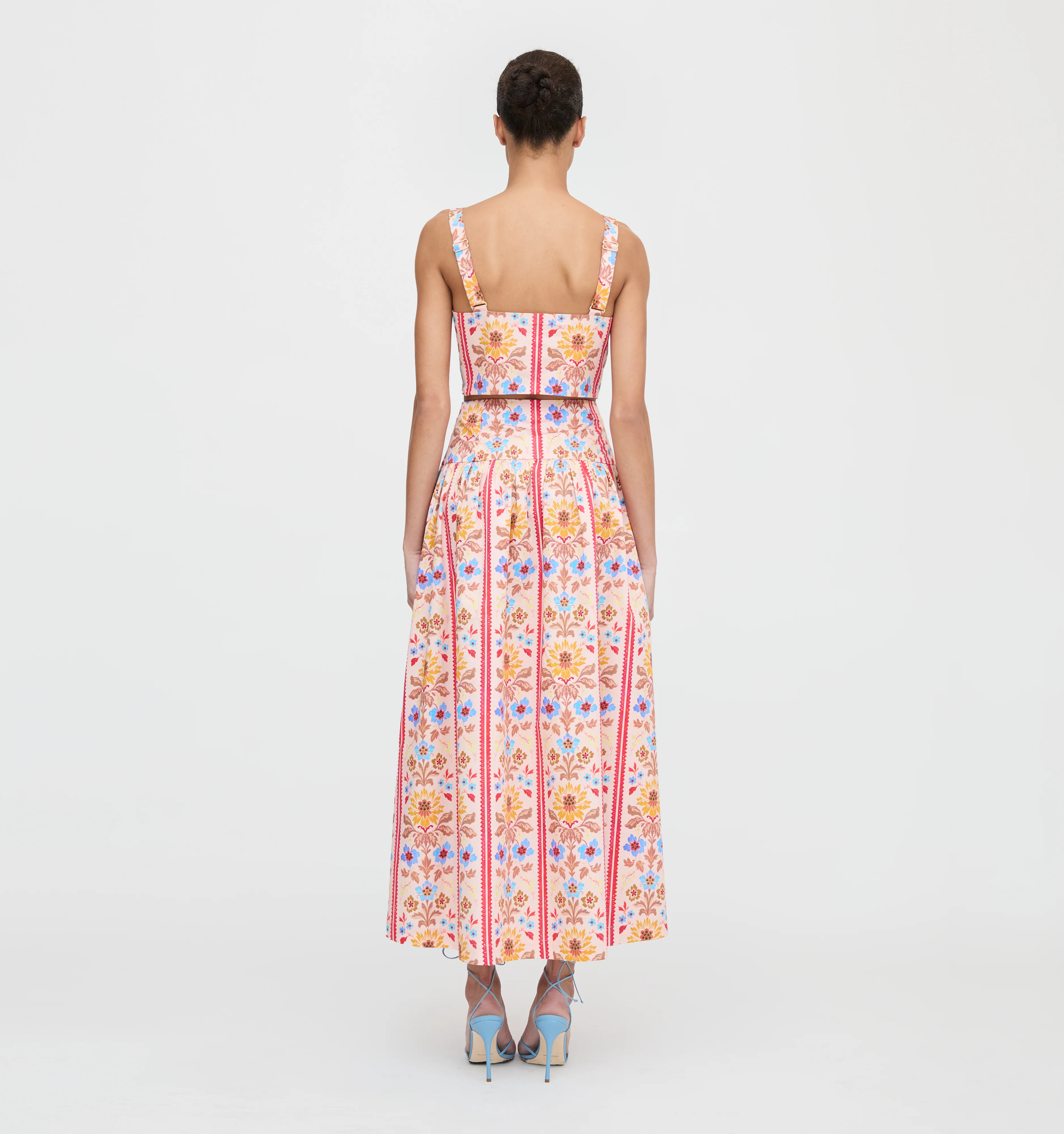 The Clara Crop Top - Pink Floral Block Stripe - Image 3