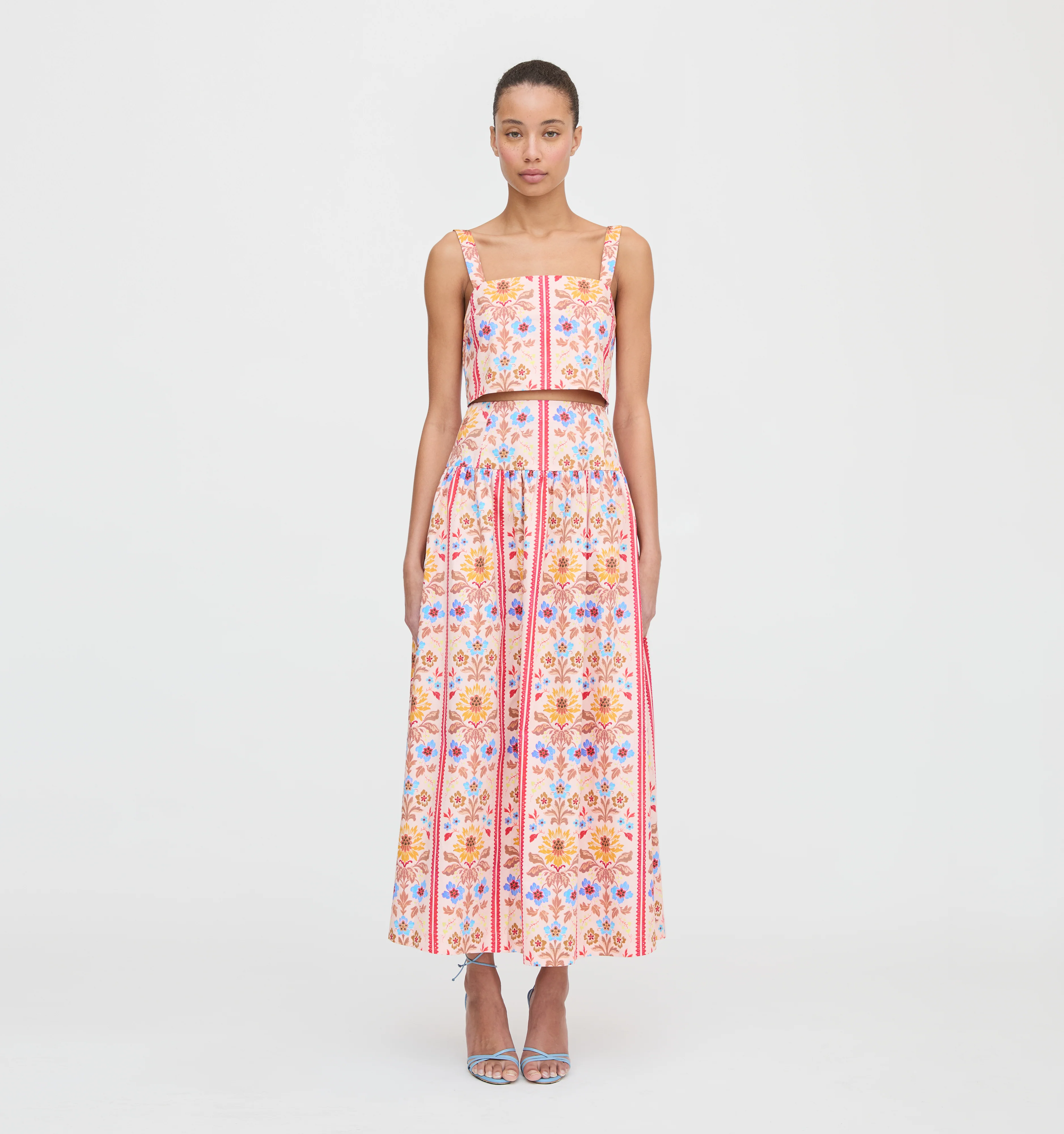 The Clara Crop Top - Pink Floral Block Stripe - Image 4