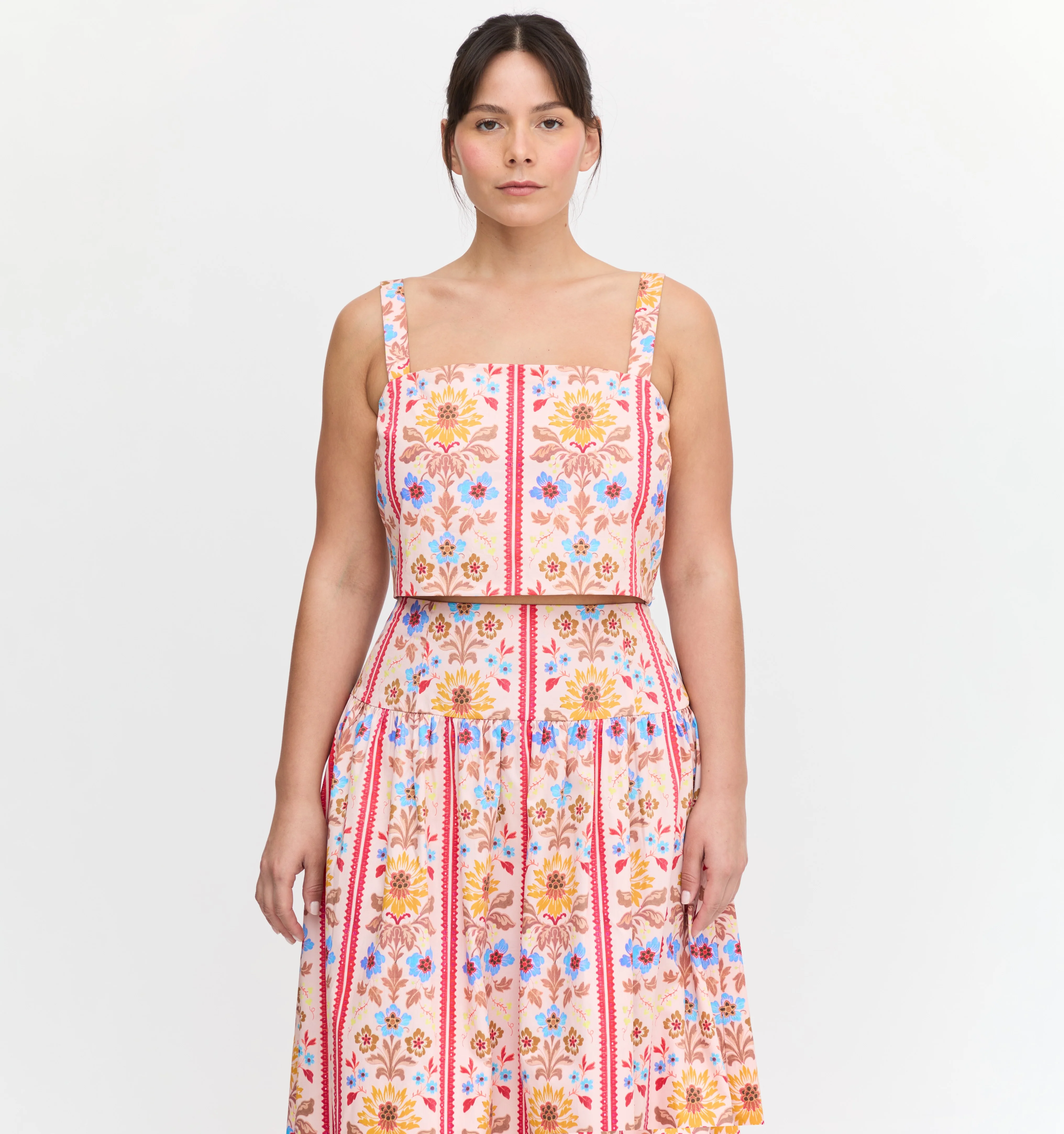 The Clara Crop Top - Pink Floral Block Stripe - Image 6