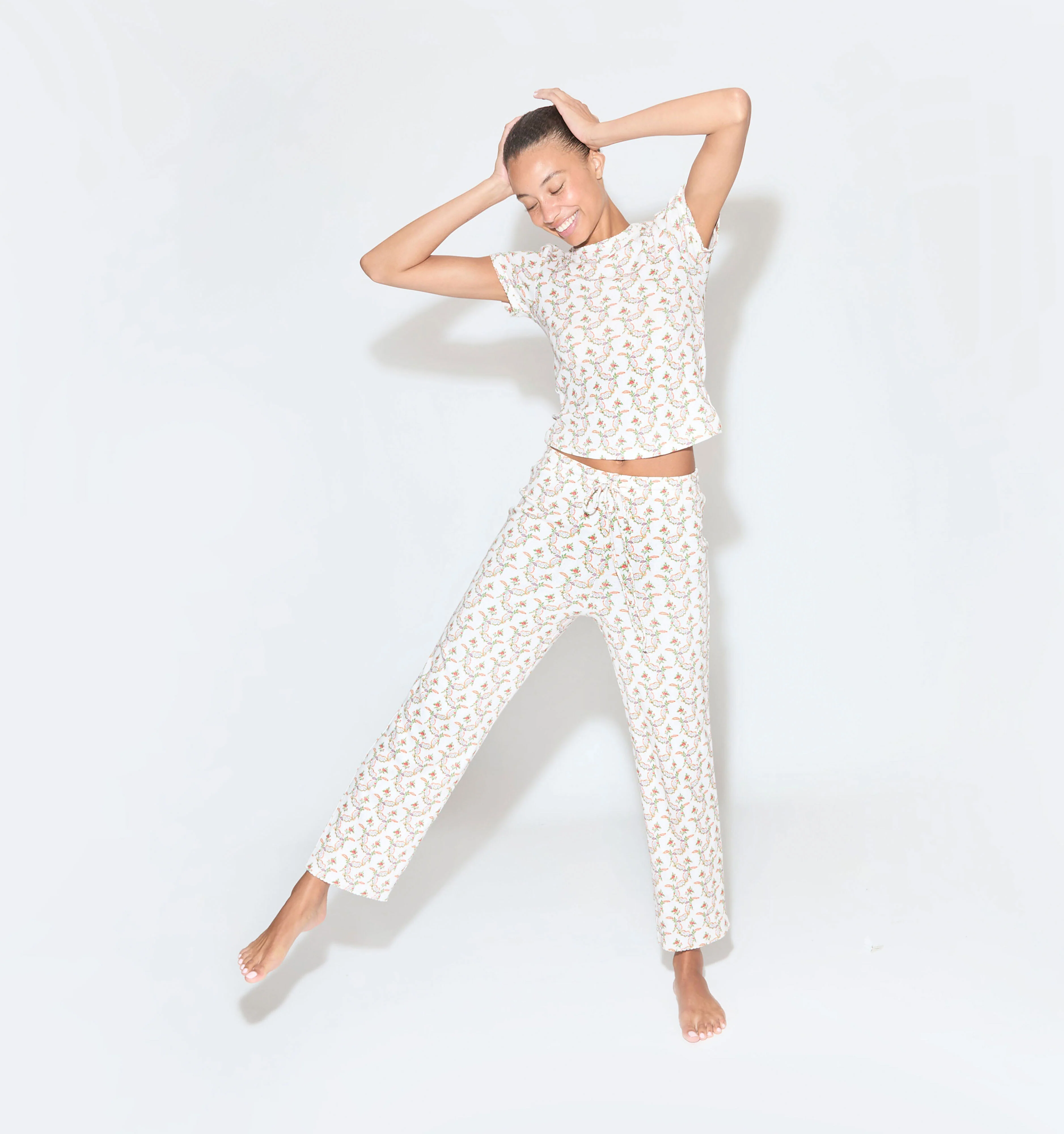 The Cleo Pointelle Set - Pink Ribbon Rose Ikat