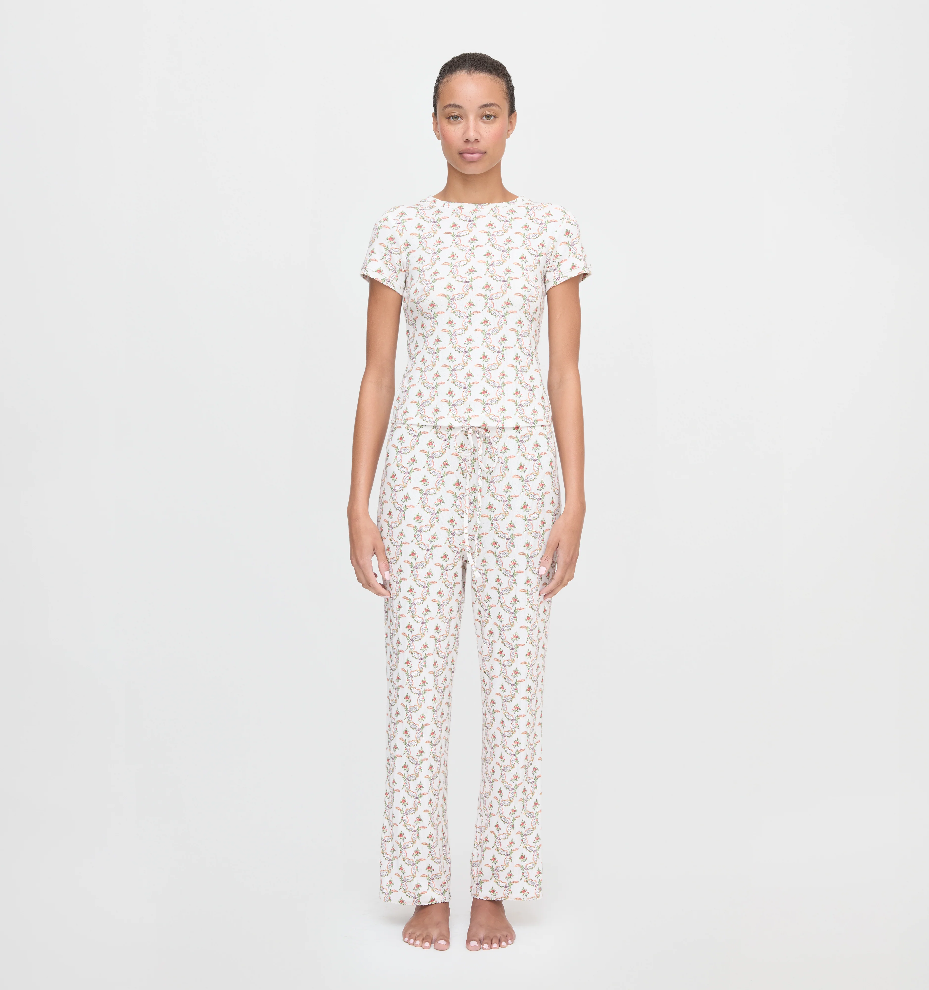 The Cleo Pointelle Set - Pink Ribbon Rose Ikat - Image 2