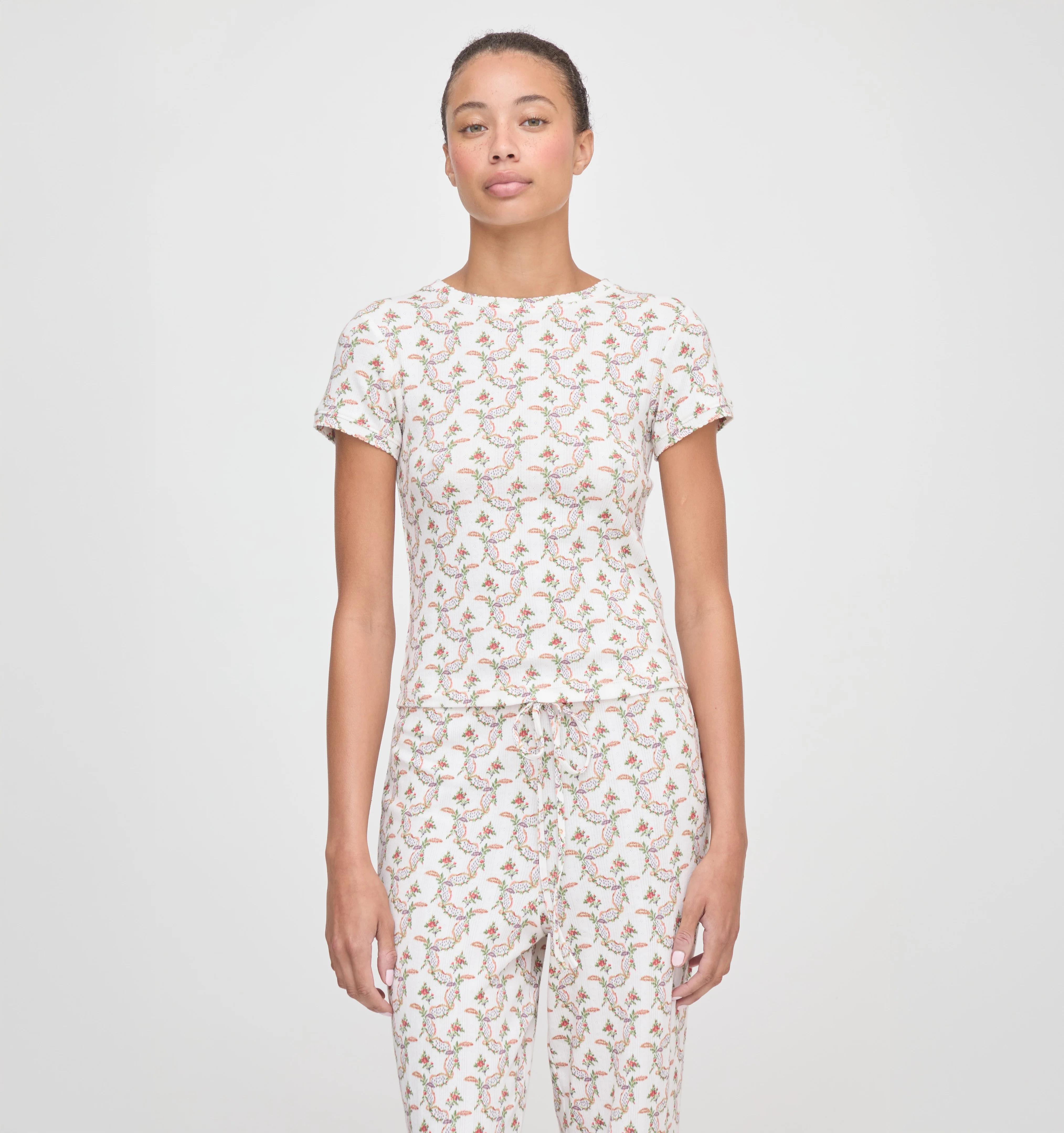 The Cleo Pointelle Set - Pink Ribbon Rose Ikat - Image 4