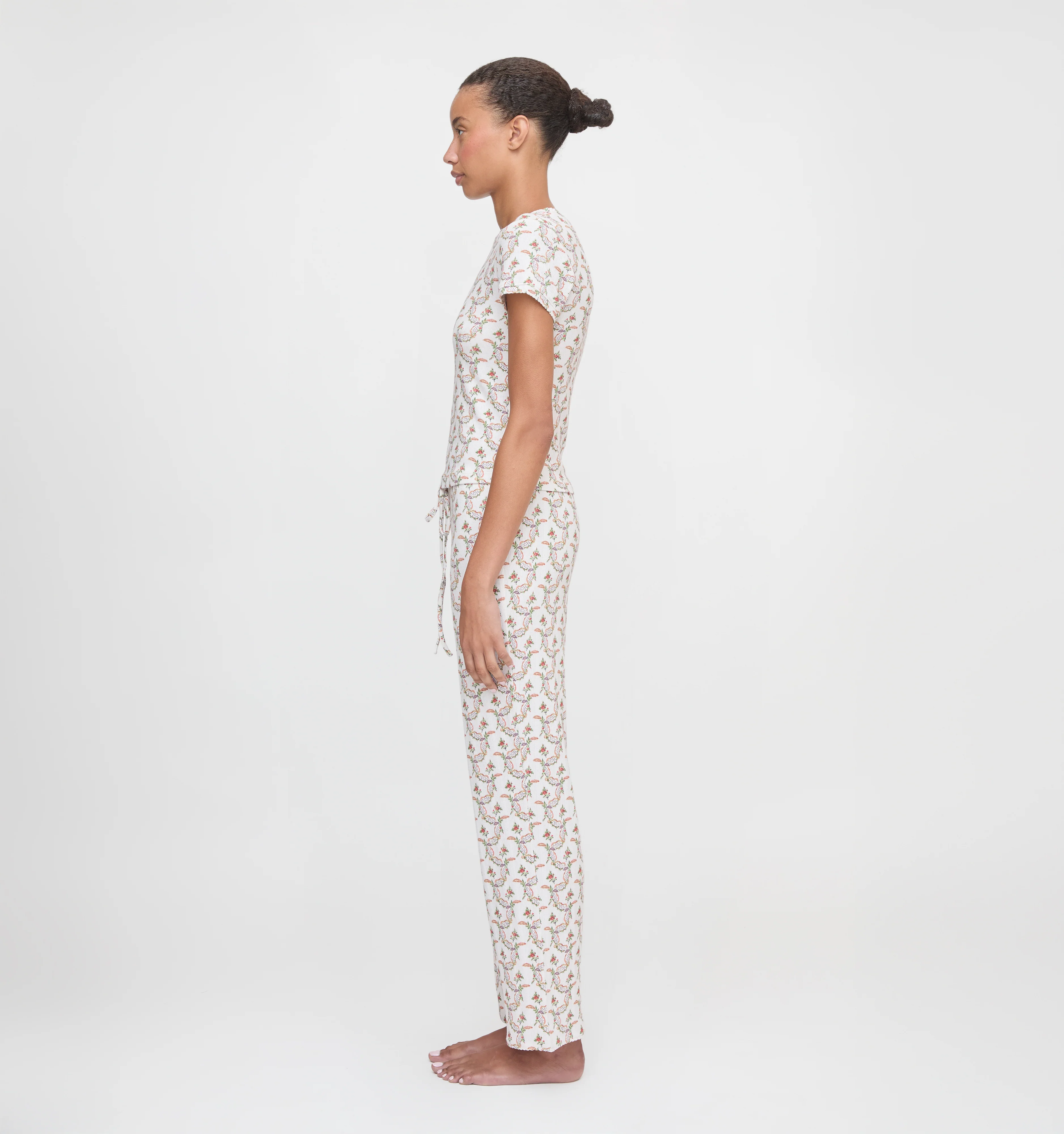 The Cleo Pointelle Set - Pink Ribbon Rose Ikat - Image 5