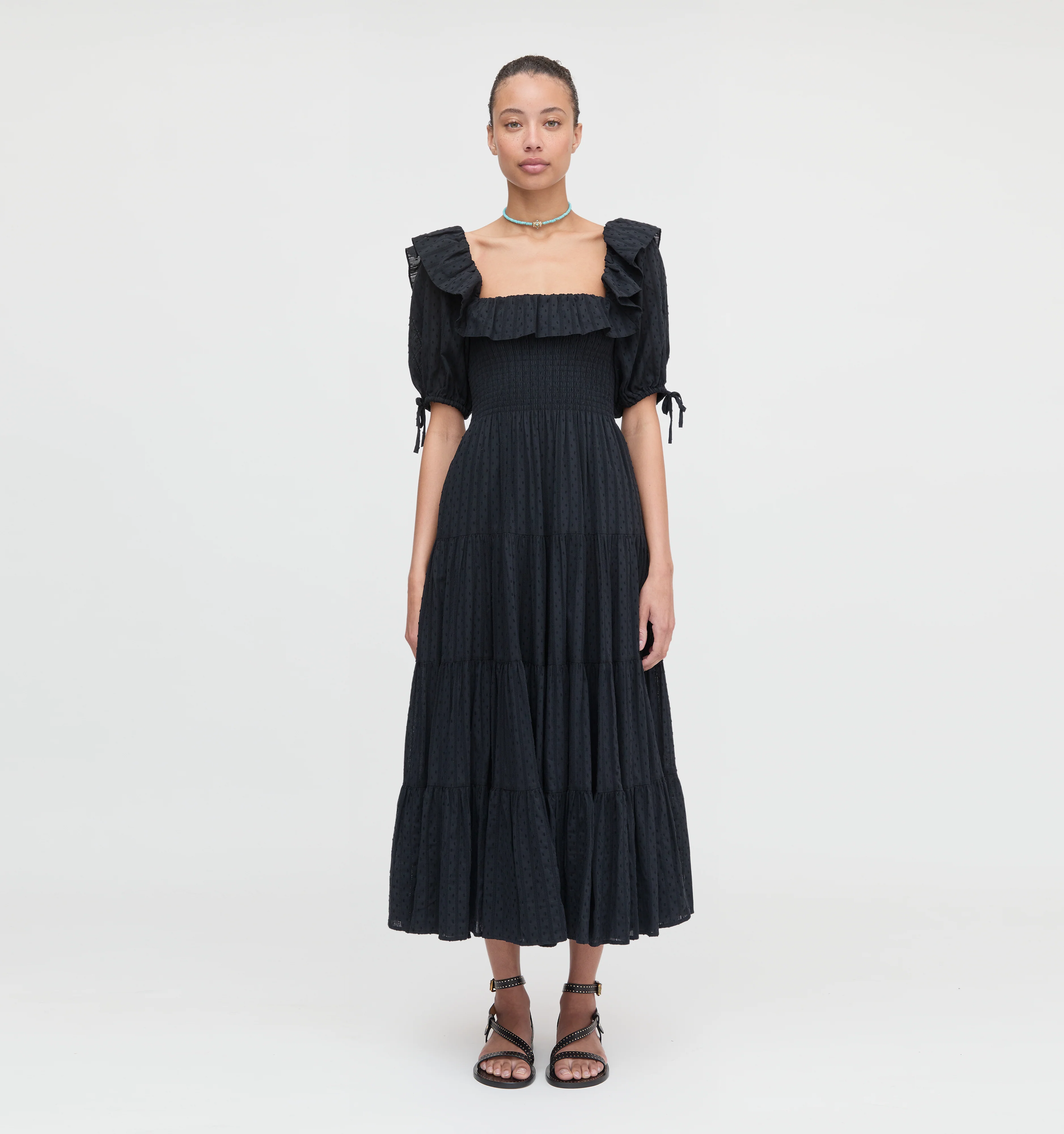 The Corinne Nap Dress - Black Linear Swiss Dot - Image 2