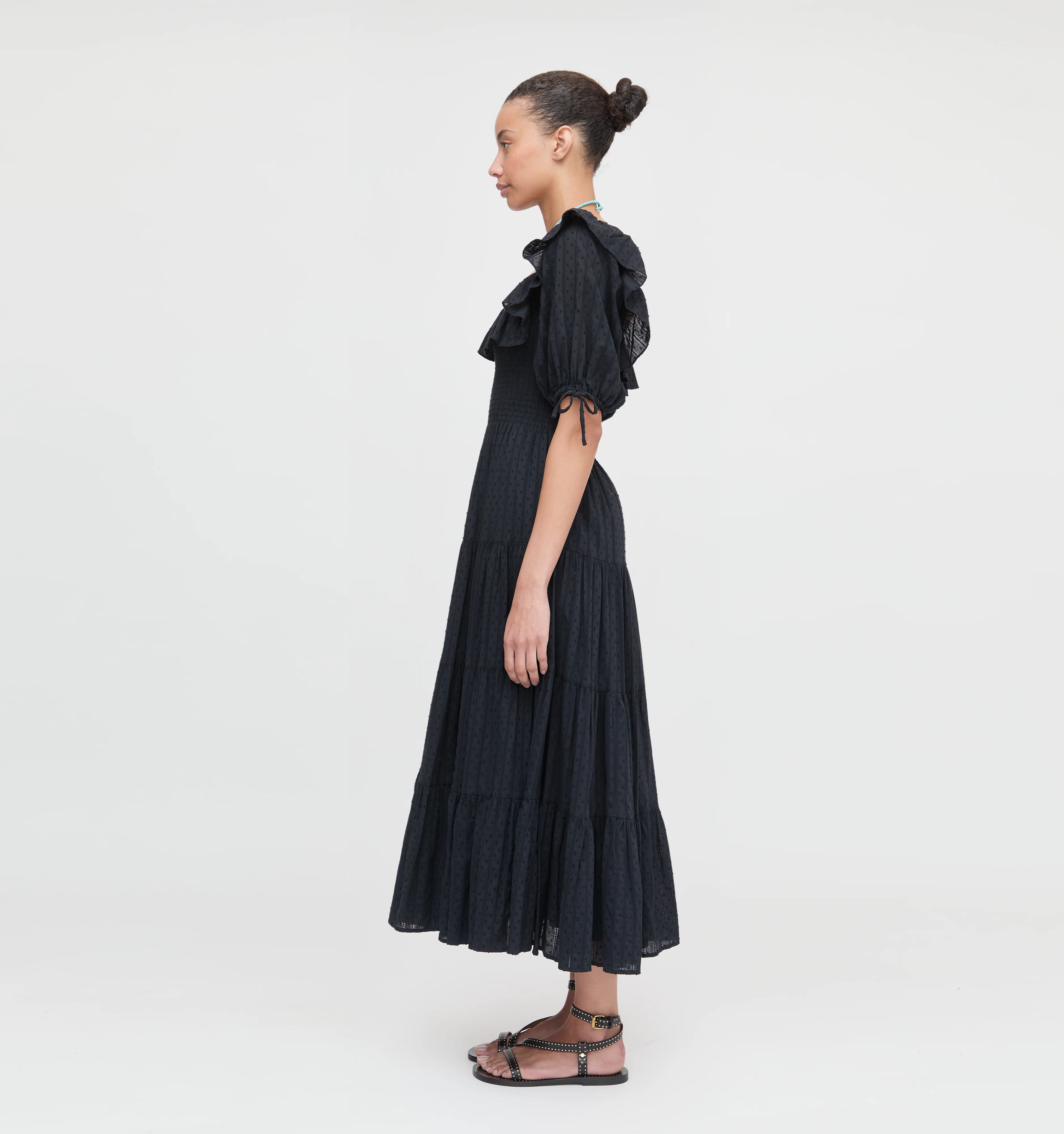 The Corinne Nap Dress - Black Linear Swiss Dot - Image 3