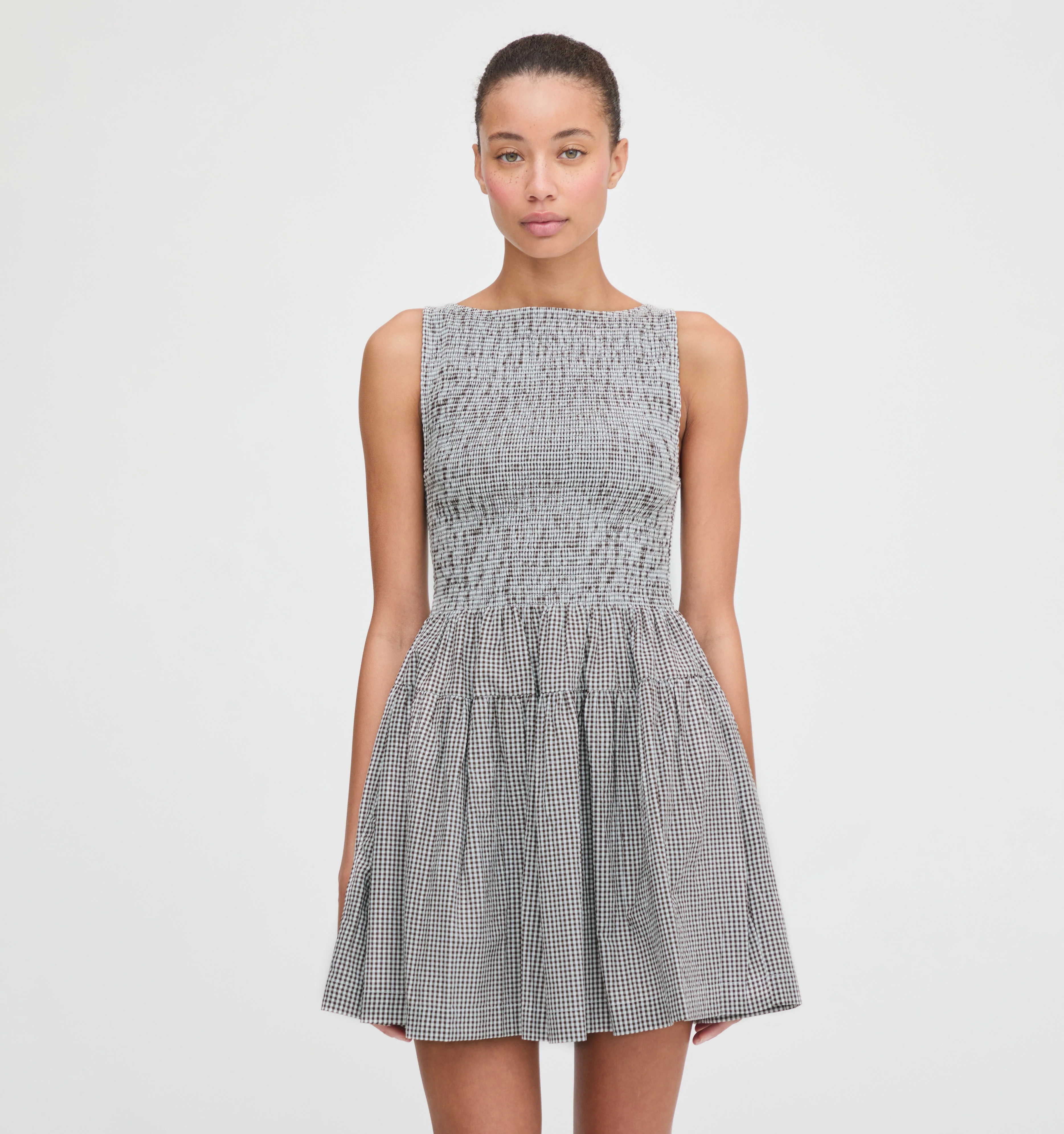 The Cosima Mini Nap Dress - Black/Sand Gingham - Image 2