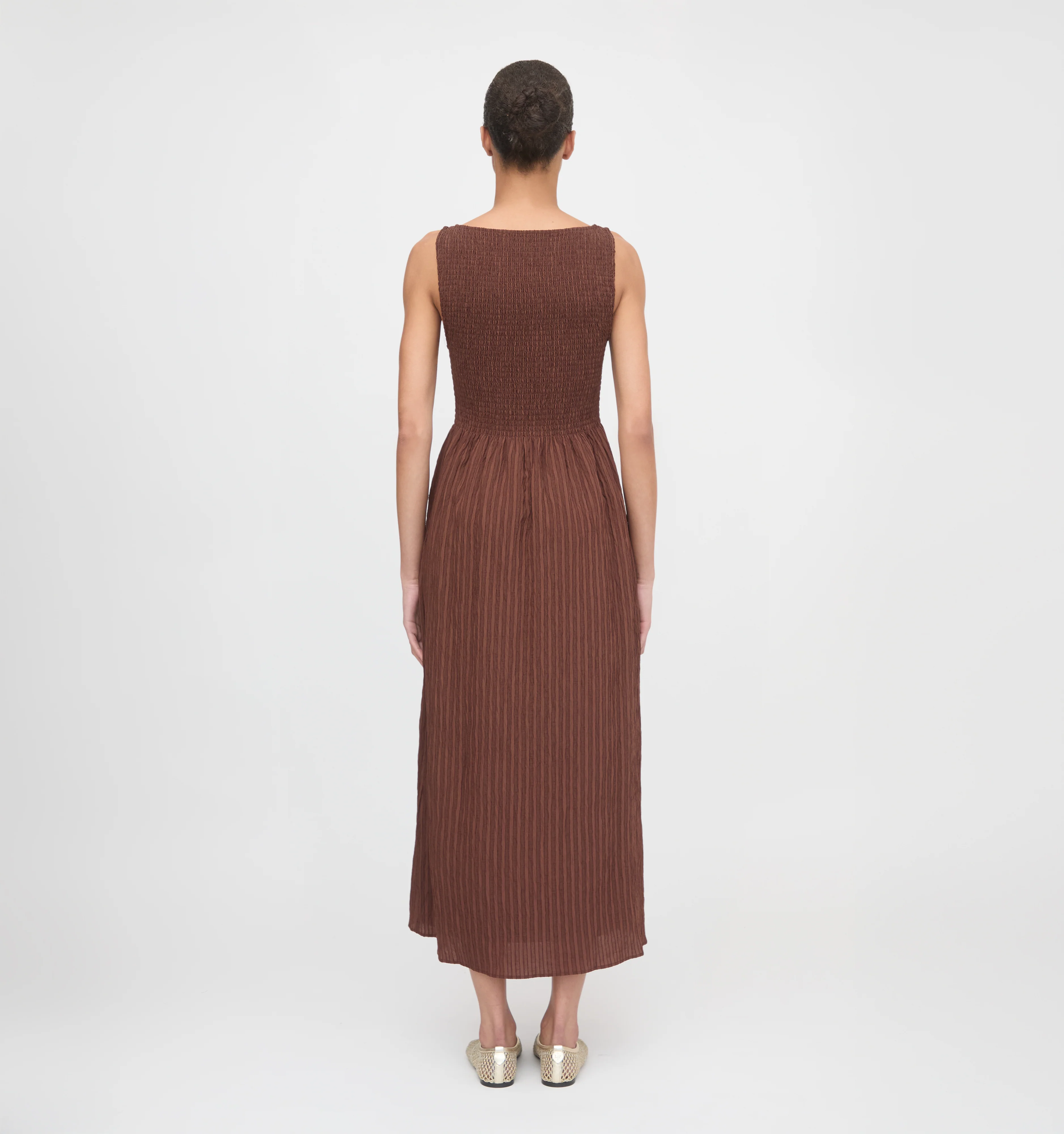The Cosima Nap Dress - Chocolate Tonal Seersucker - Image 3