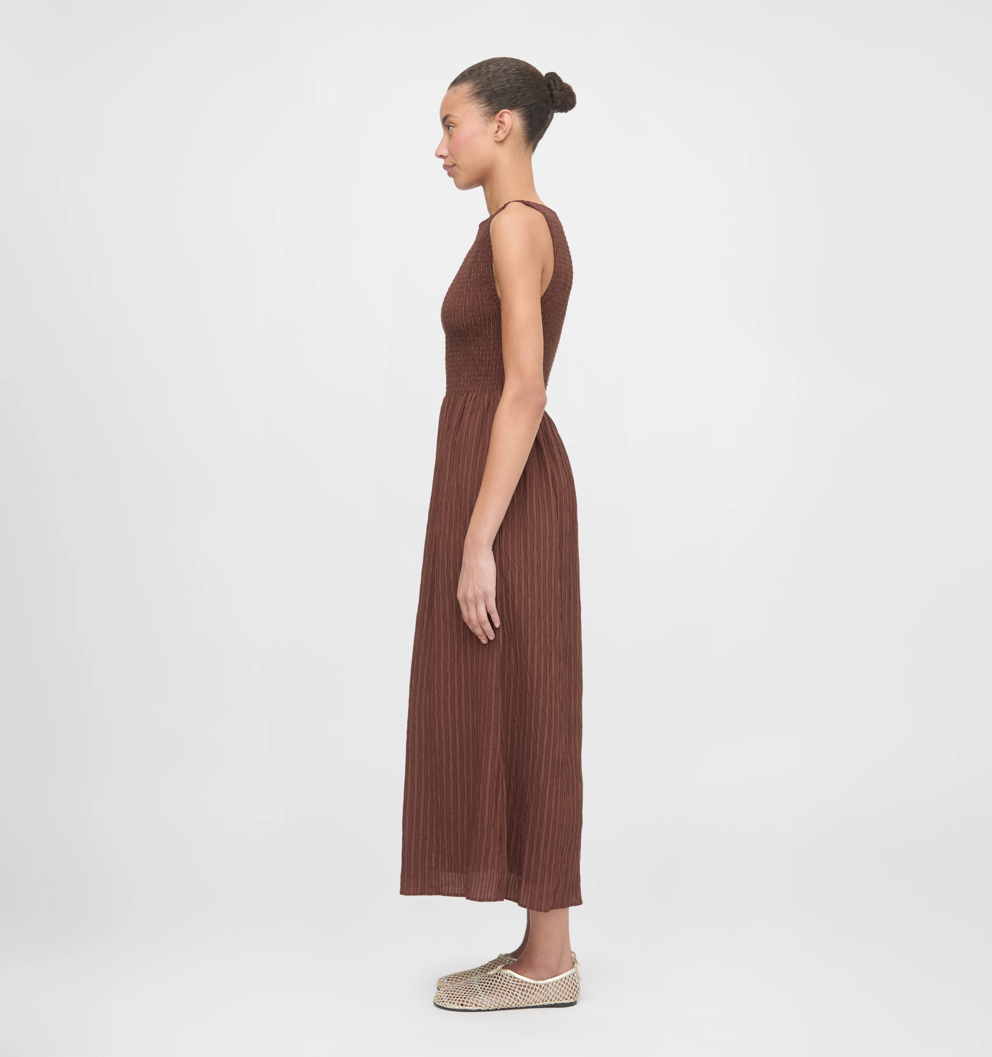 The Cosima Nap Dress - Chocolate Tonal Seersucker - Image 4