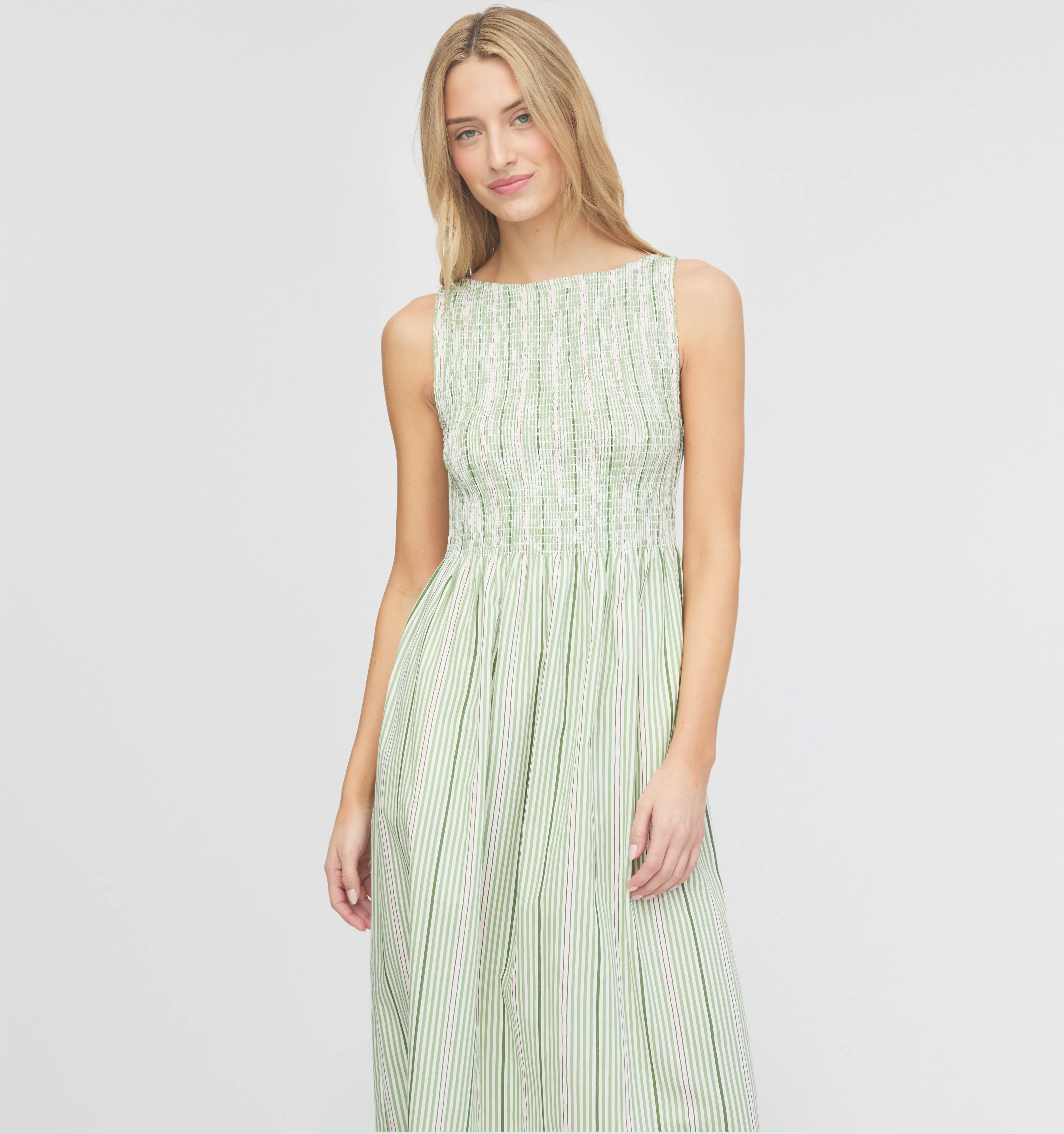The Cosima Nap Dress - Green Jacquard Stripe - Image 2