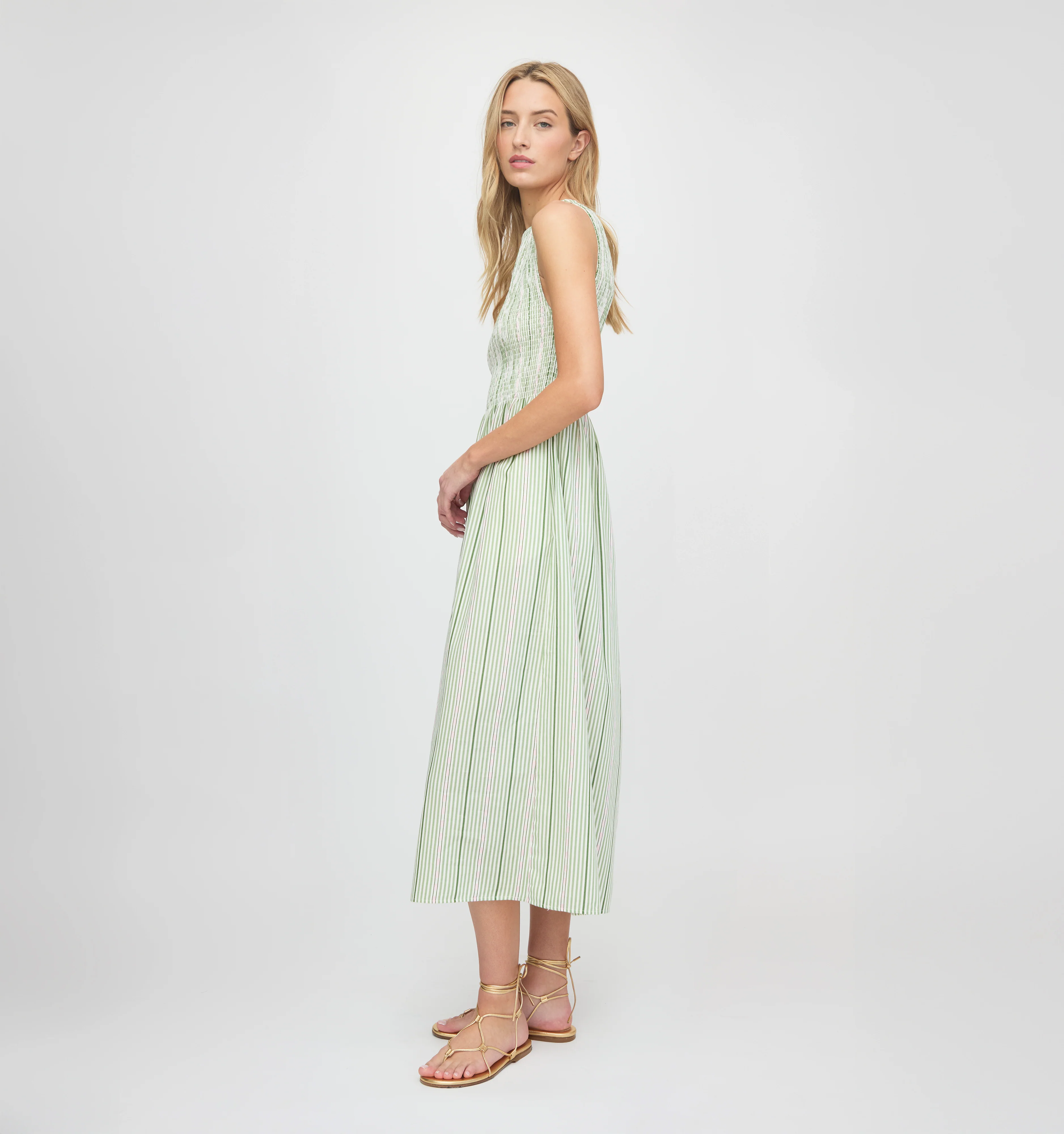 The Cosima Nap Dress - Green Jacquard Stripe - Image 3