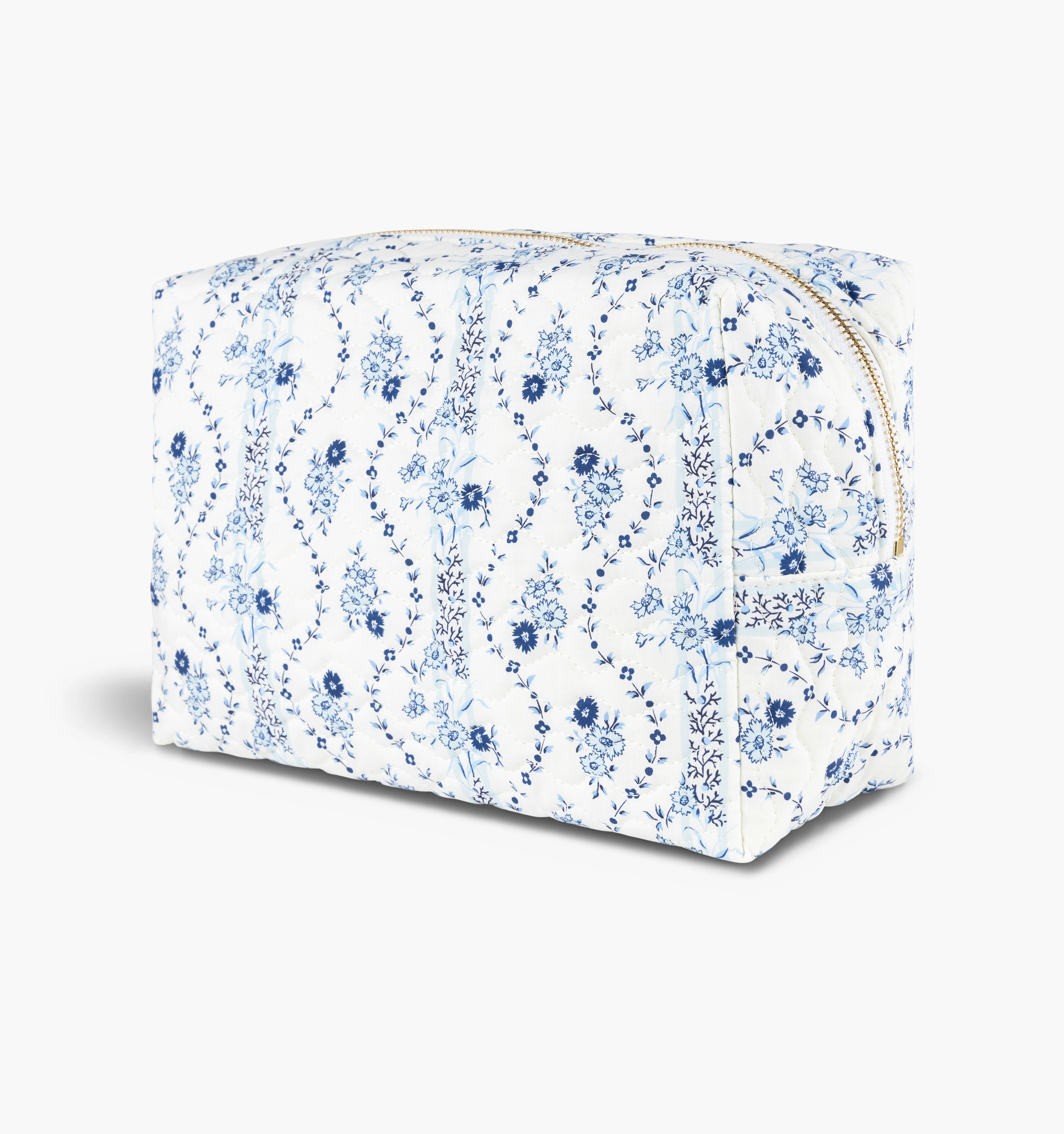 The Quilted Cosmetic Bag - Blue Vine Stripe - Image 4