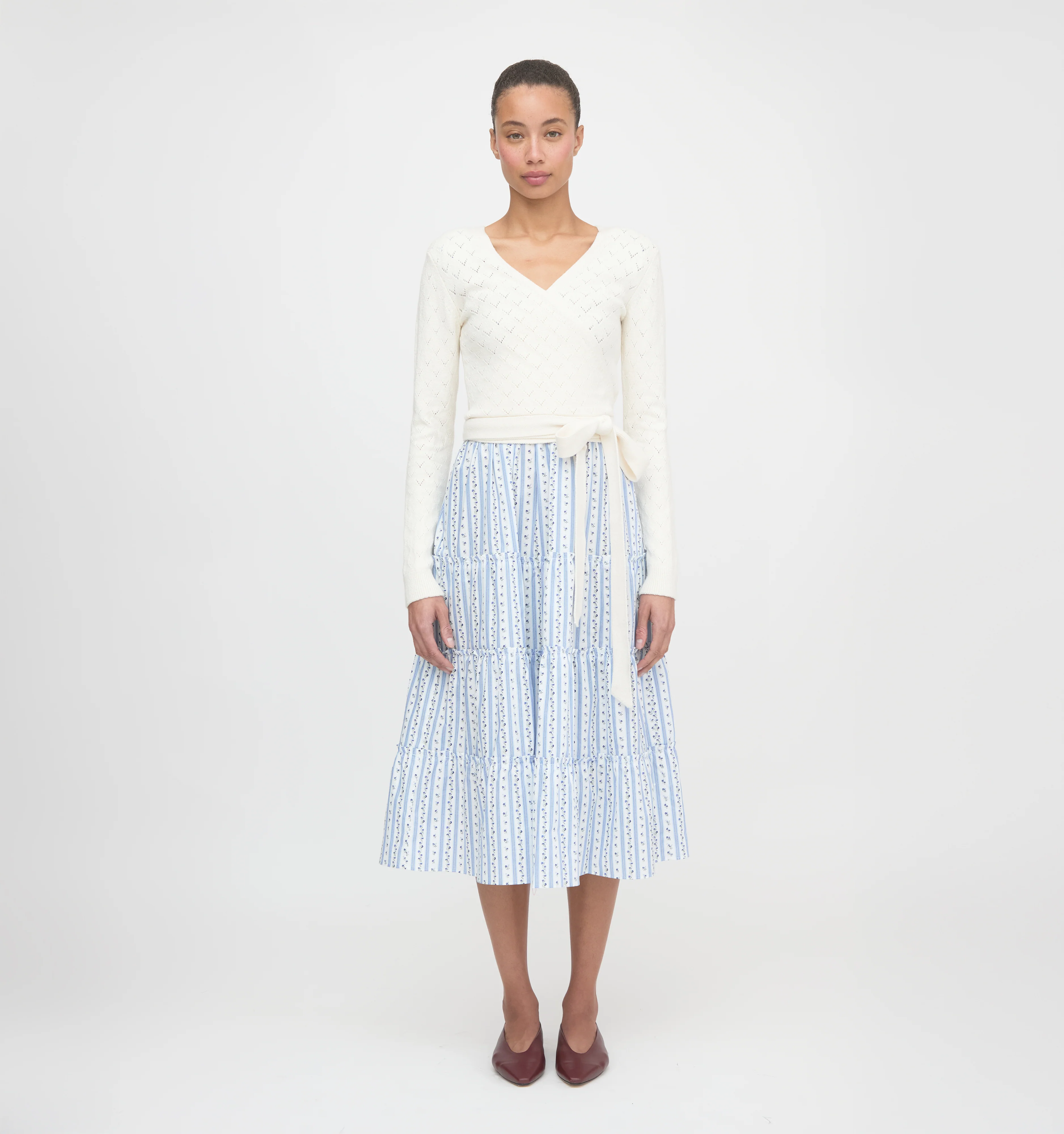 The Deirdre Wrap Sweater - Ivory Pointelle - Image 2