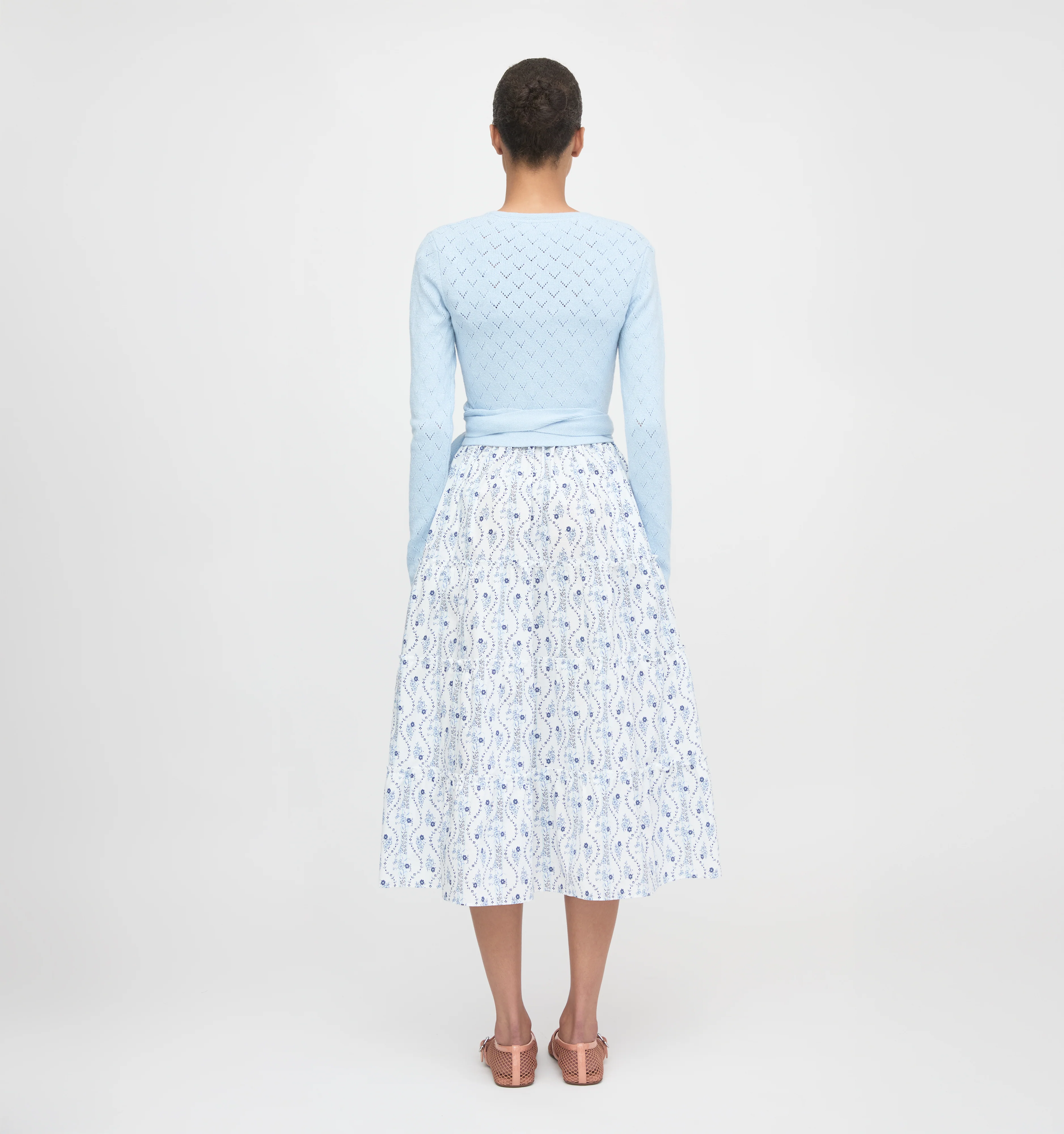 The Deirdre Wrap Sweater - Light Blue Pointelle - Image 3