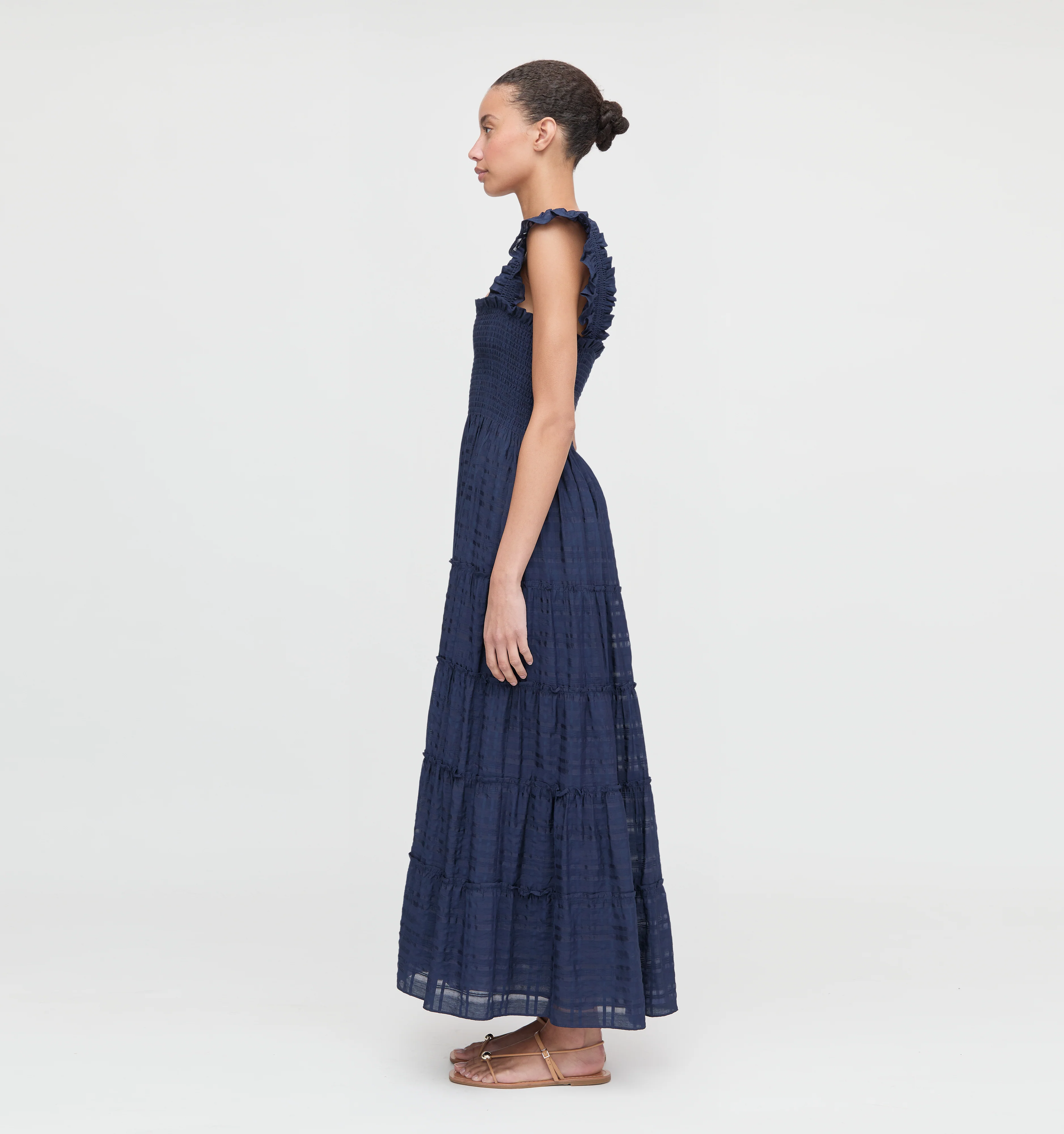 The Ellie Maxi Nap Dress - Navy Sheer Plaid - Image 3