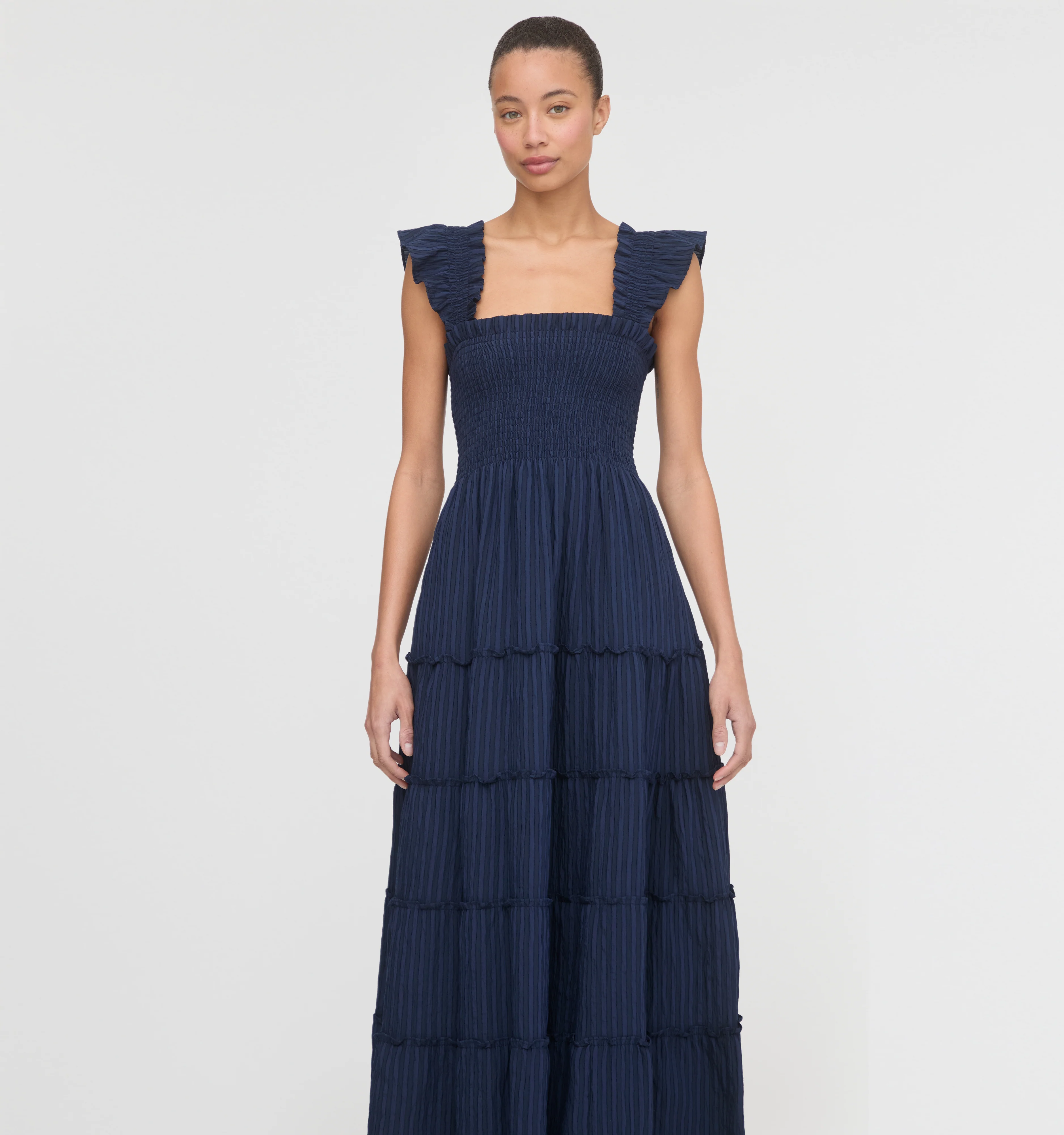 The Ellie Maxi Nap Dress - Navy Tonal Seersucker - Image 2