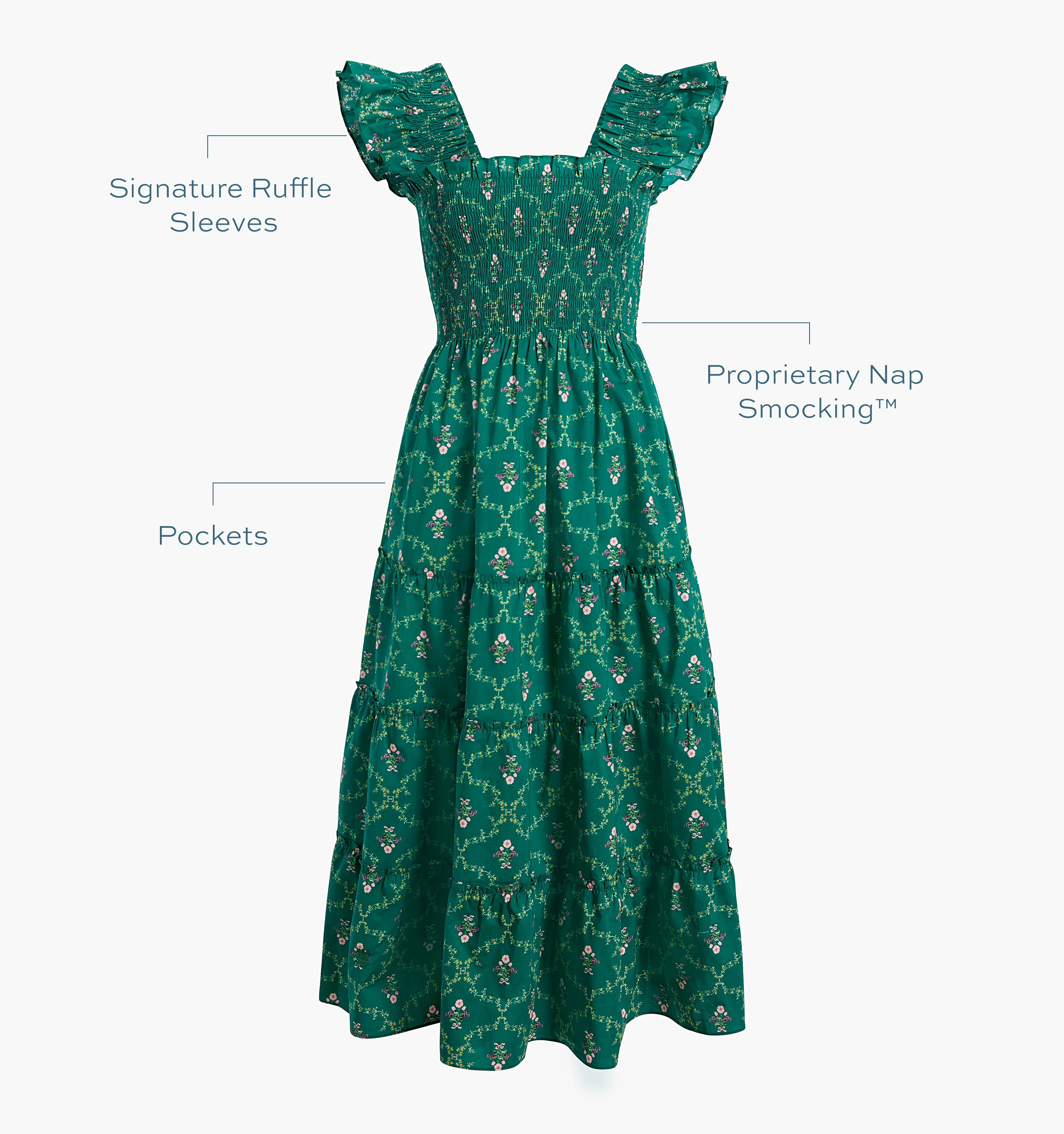 The Ellie Nap Dress - Emerald Trellis - Image 6