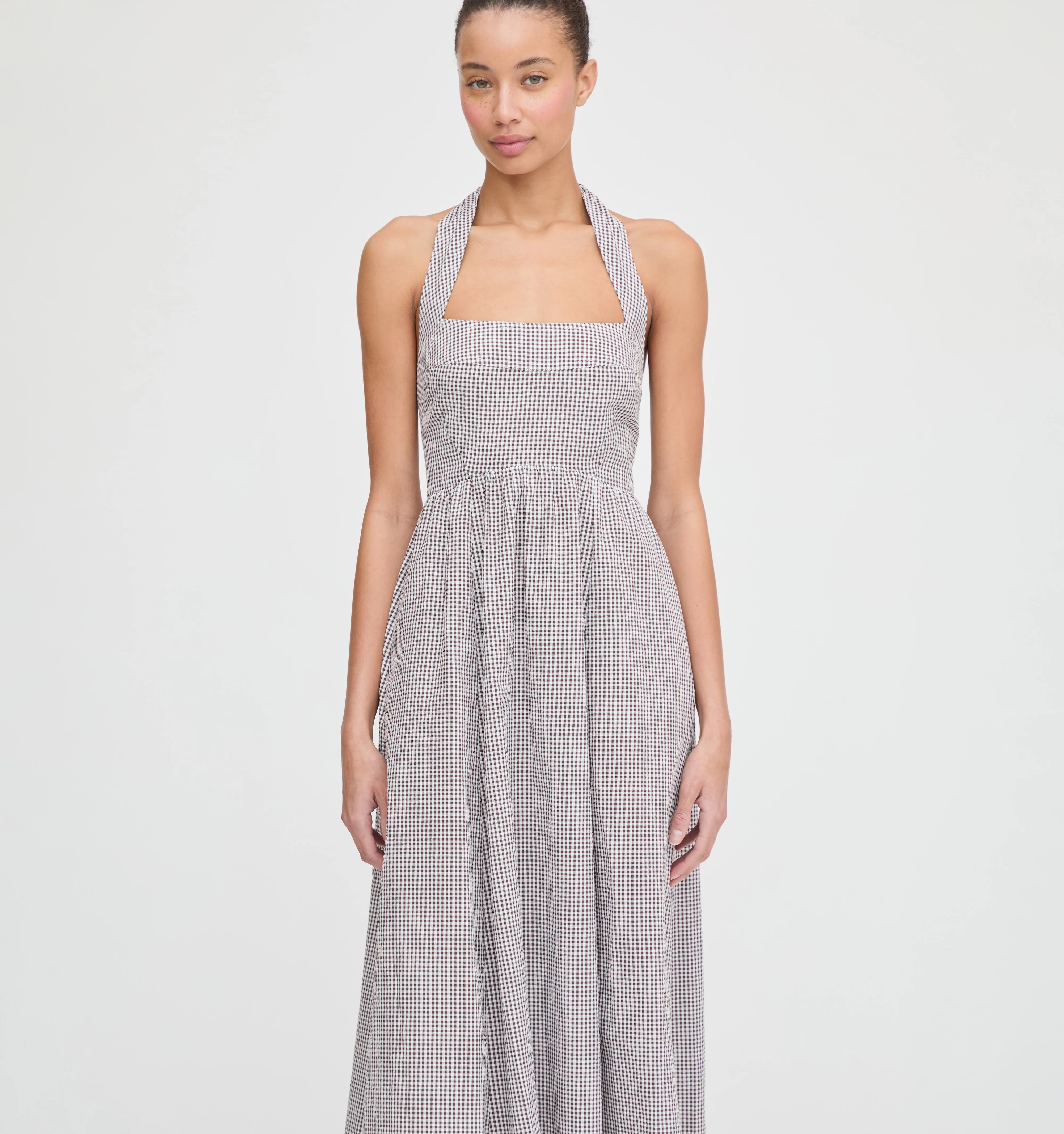 The Fleur Midi Dress - Chocolate Gingham - Image 4