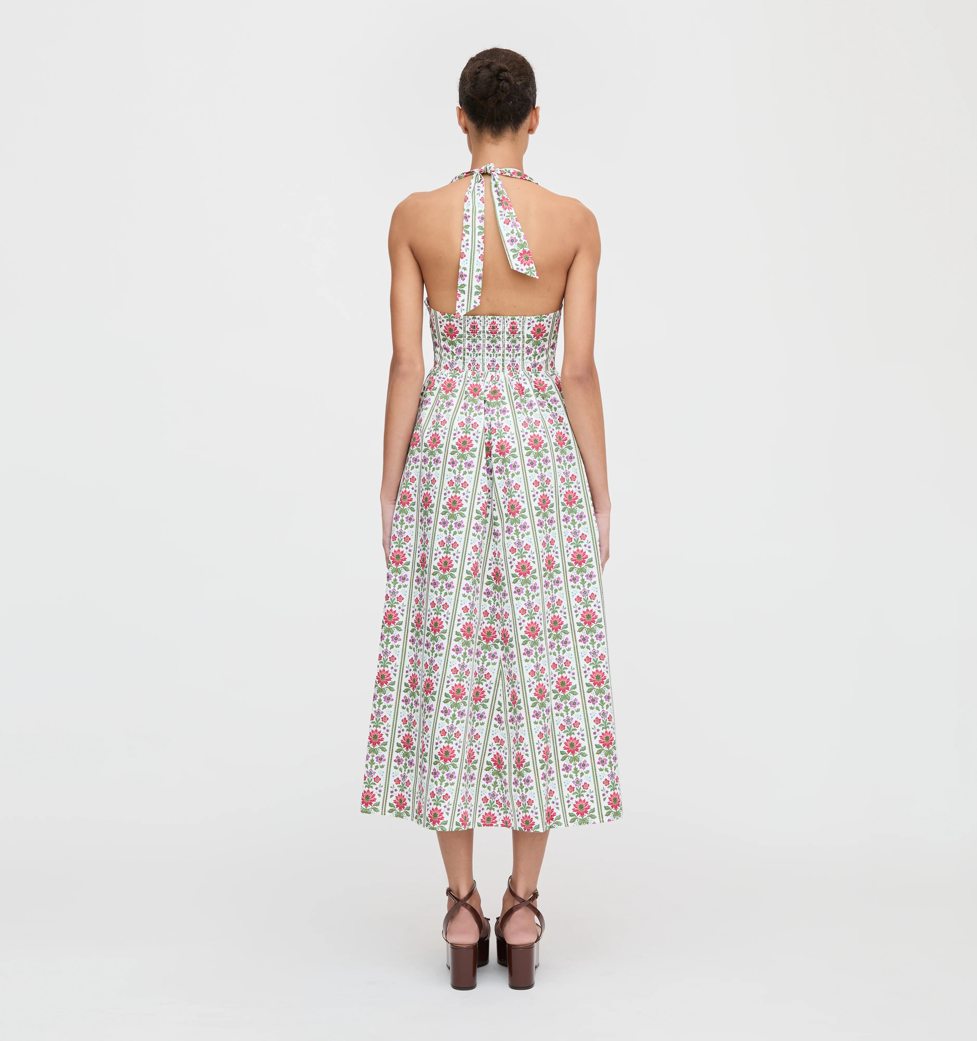 The Fleur Midi Dress - Green Floral Block Stripe - Image 3