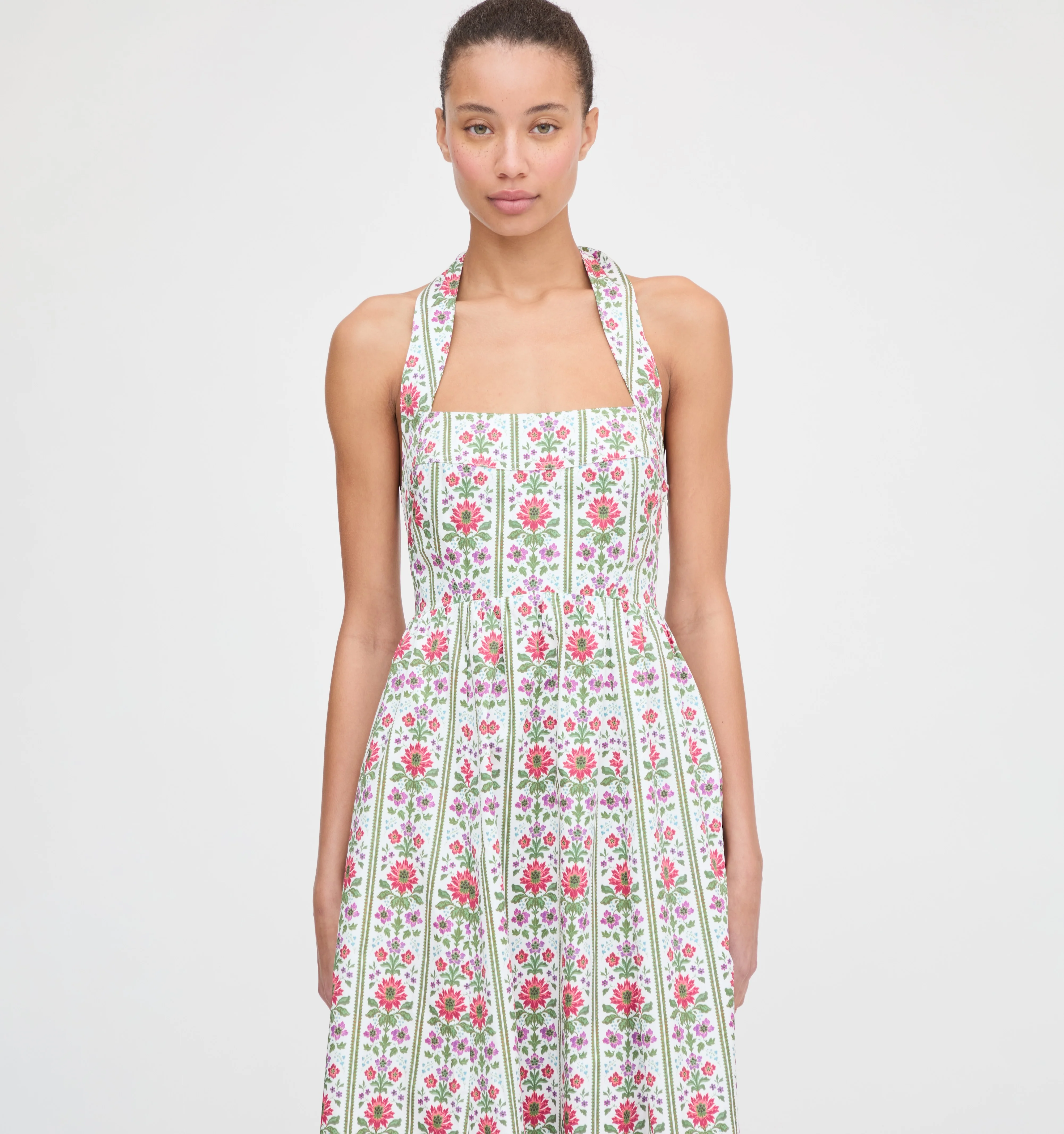The Fleur Midi Dress - Green Floral Block Stripe - Image 4