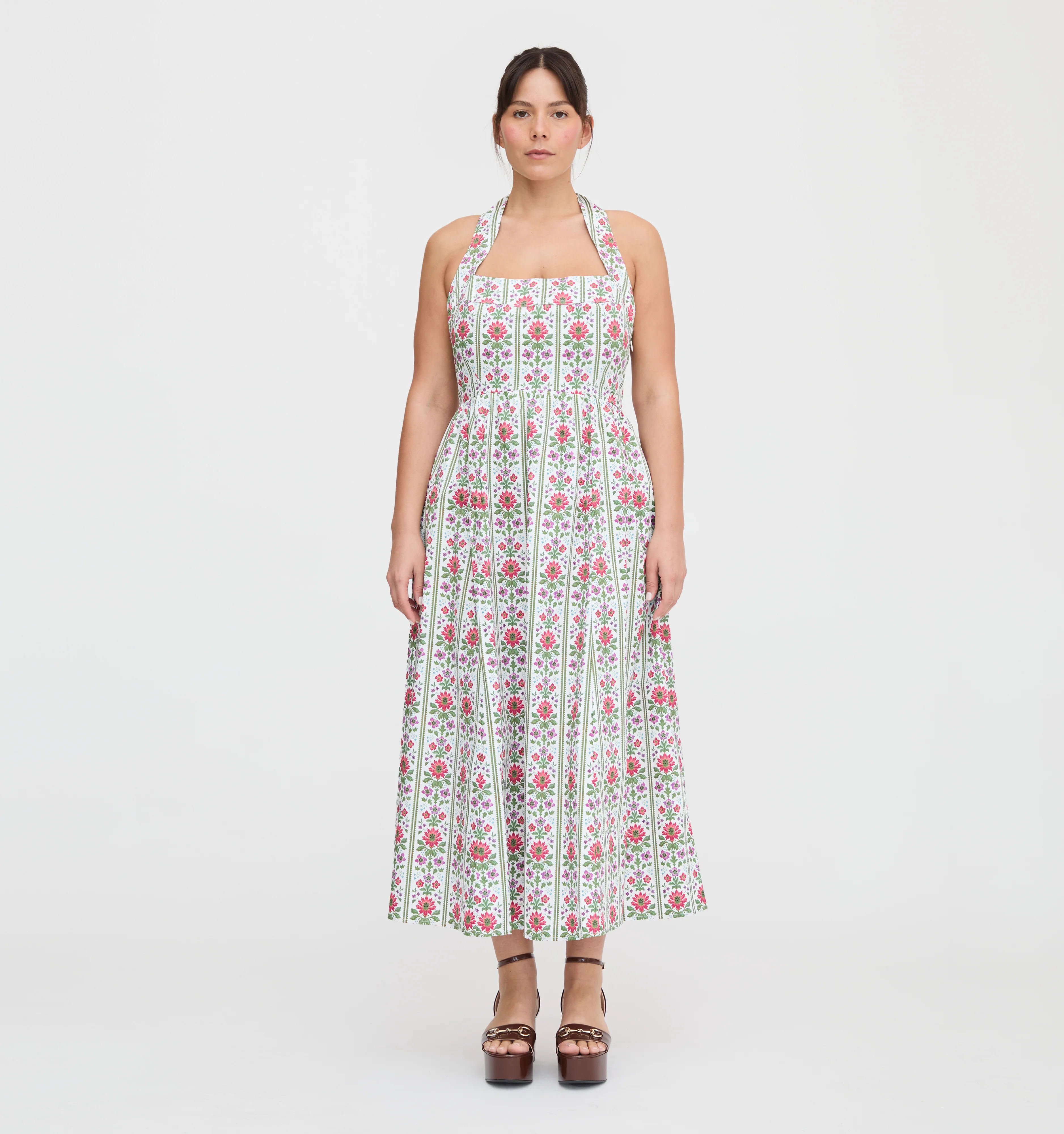 The Fleur Midi Dress - Green Floral Block Stripe - Image 5