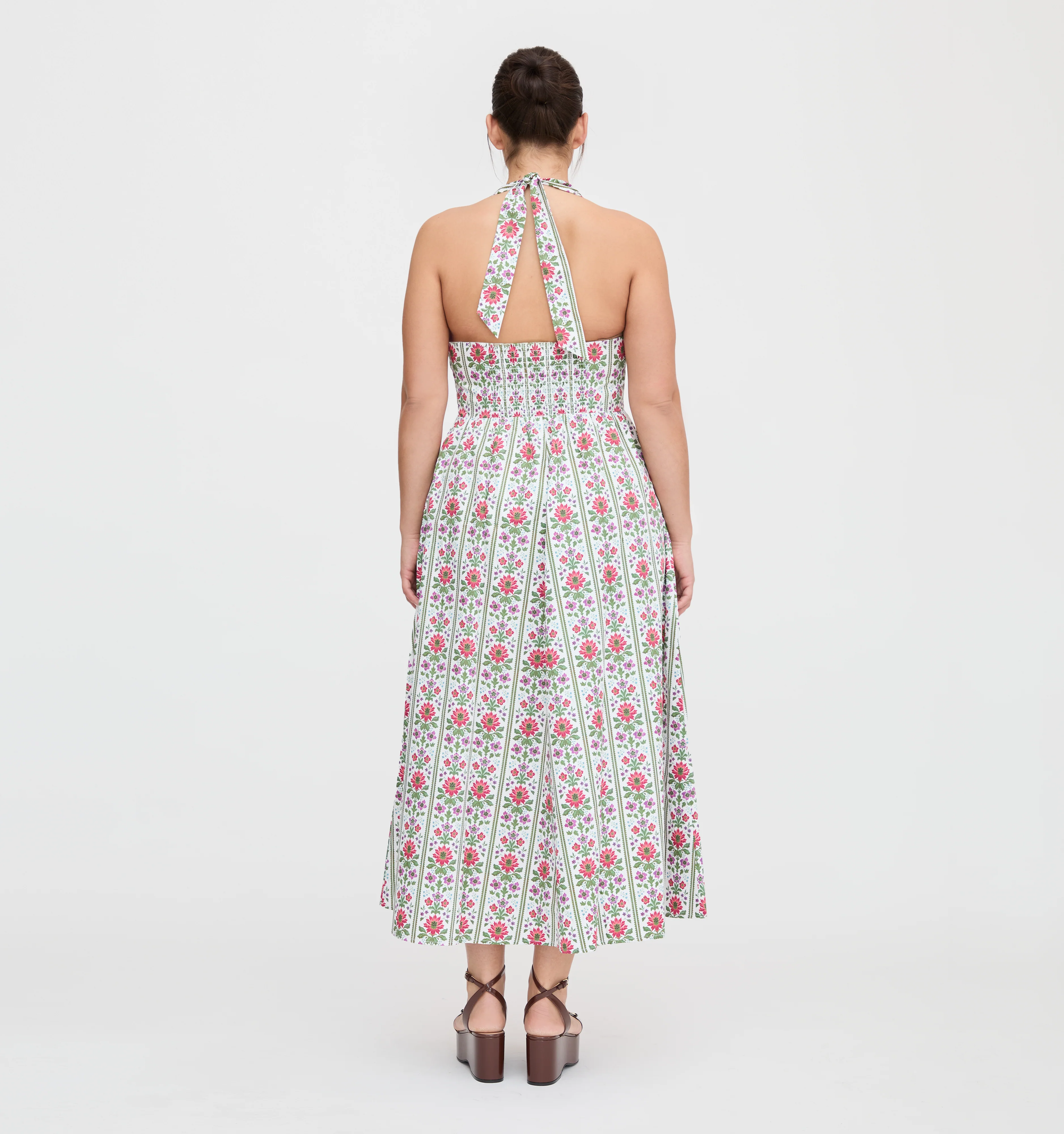 The Fleur Midi Dress - Green Floral Block Stripe - Image 6