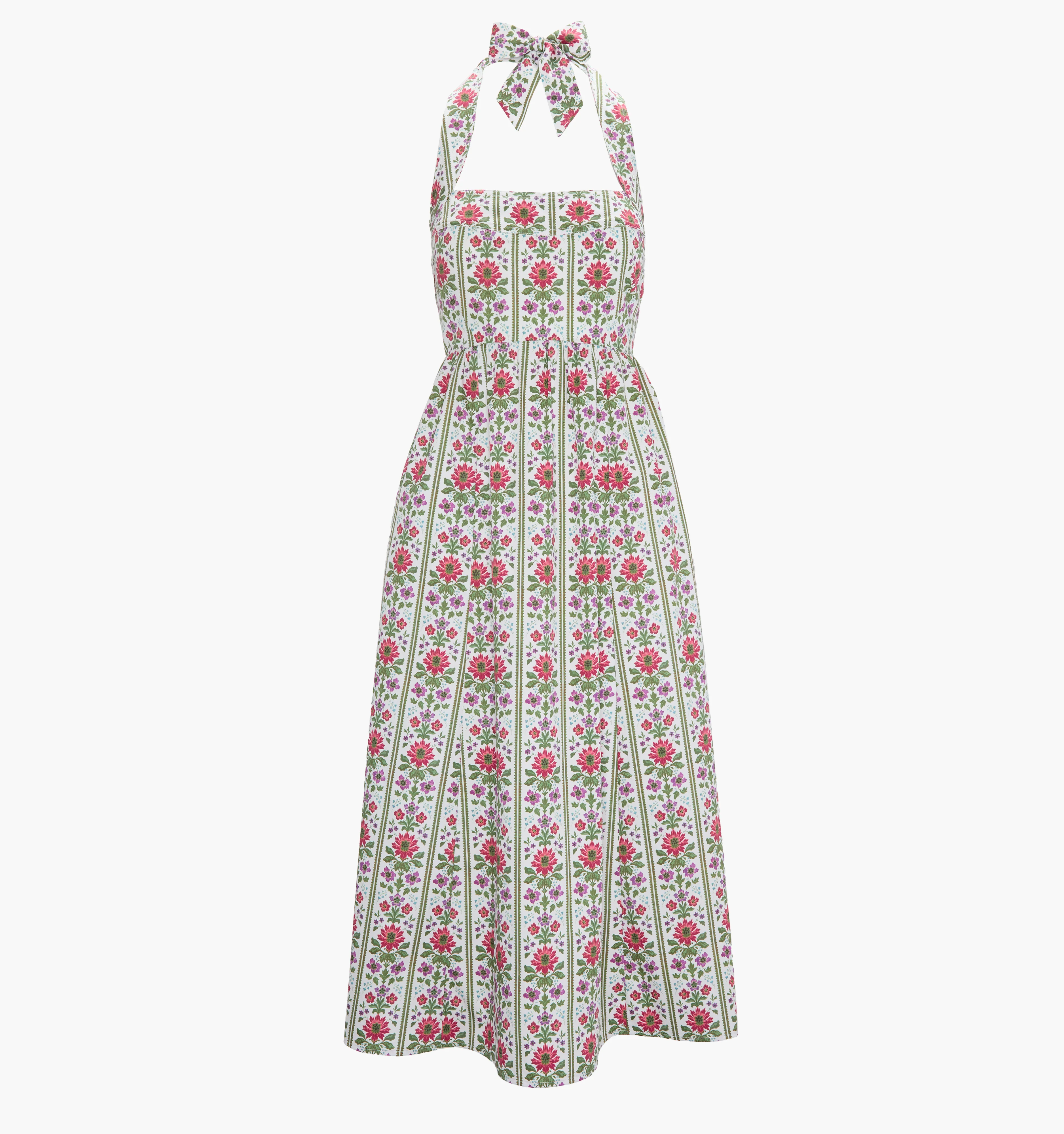 The Fleur Midi Dress - Green Floral Block Stripe - Image 7