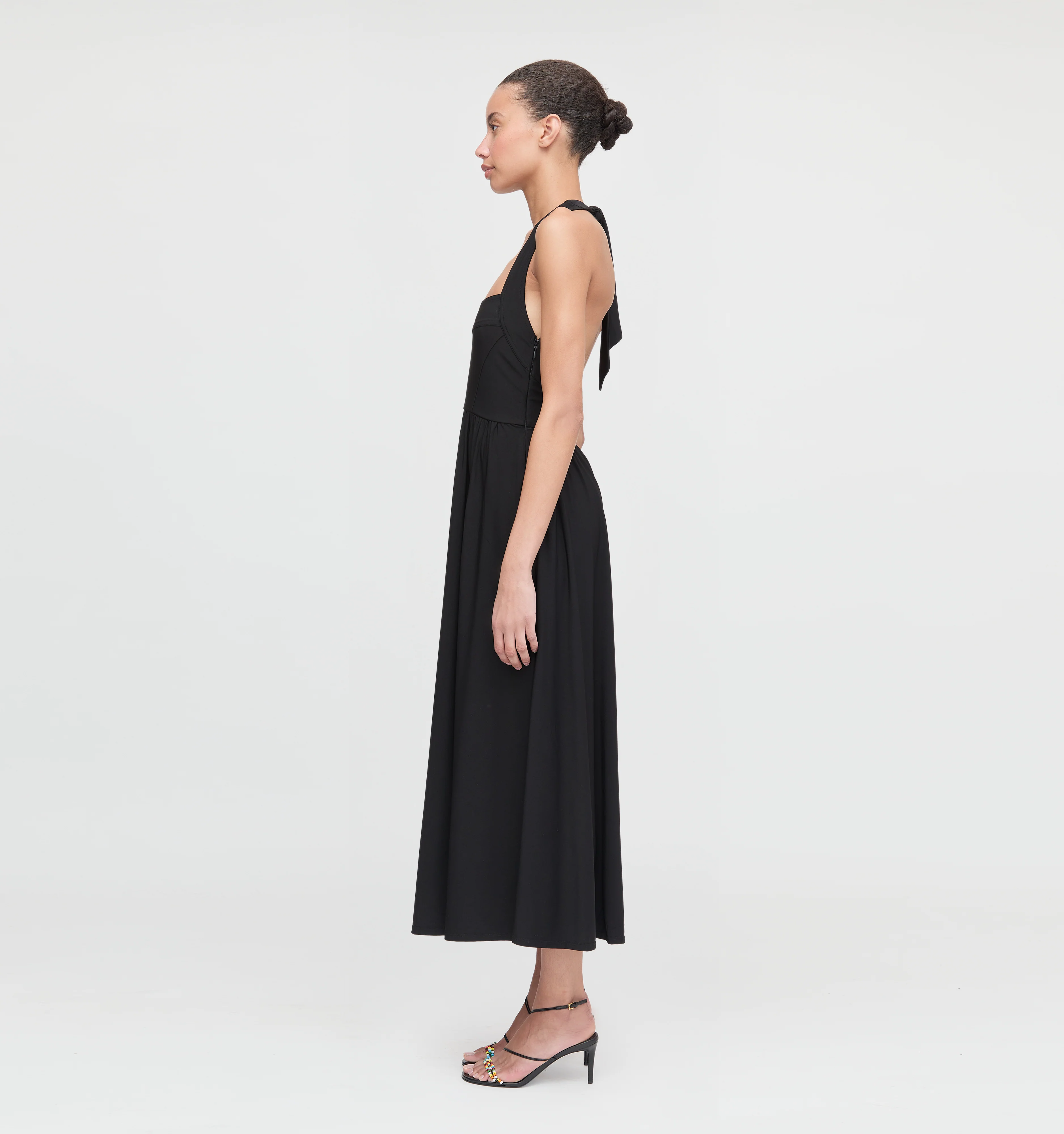 The Fleur Midi Dress - Black Jersey - Image 3