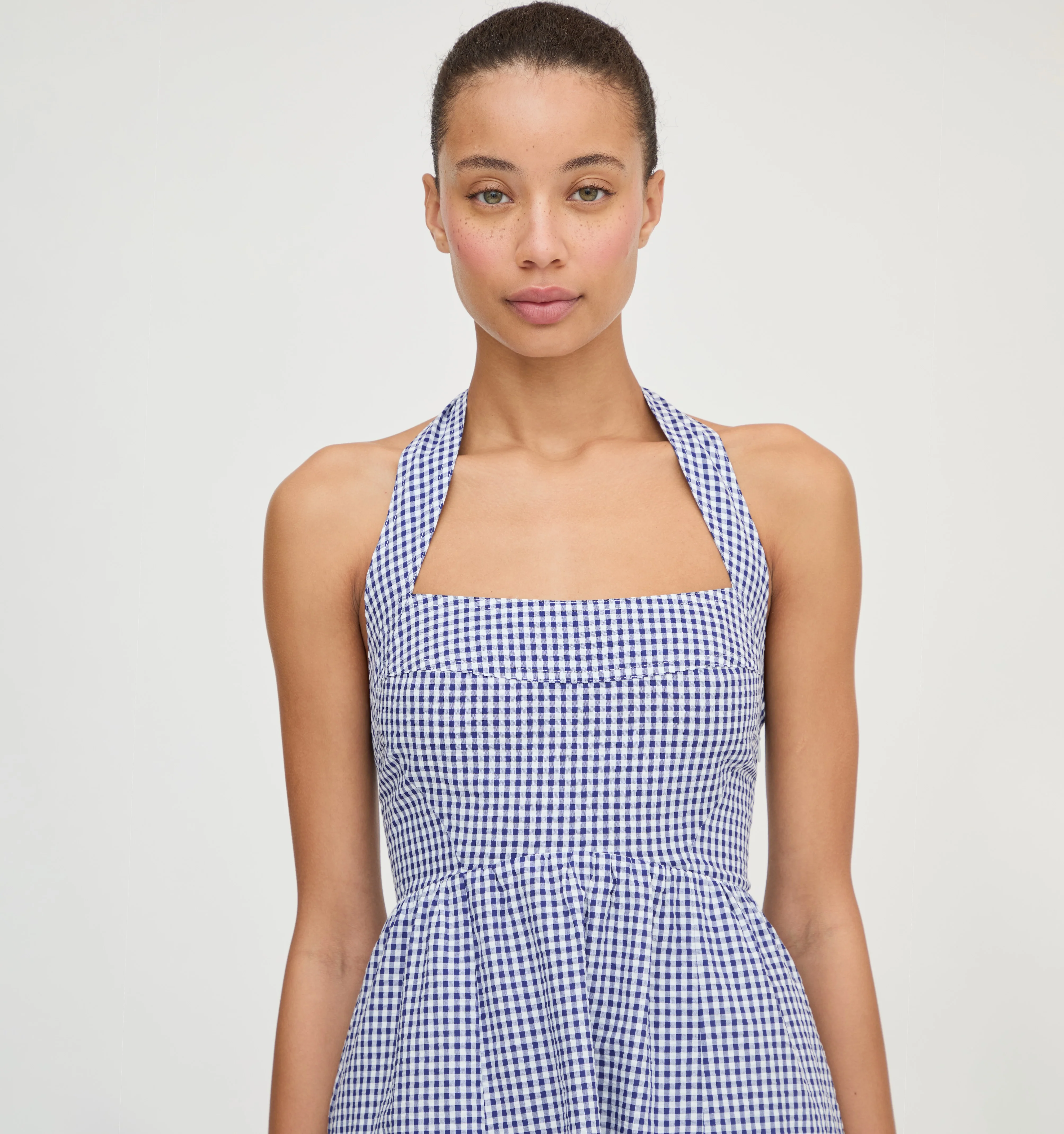 The Fleur Mini Dress - Navy Gingham - Image 4