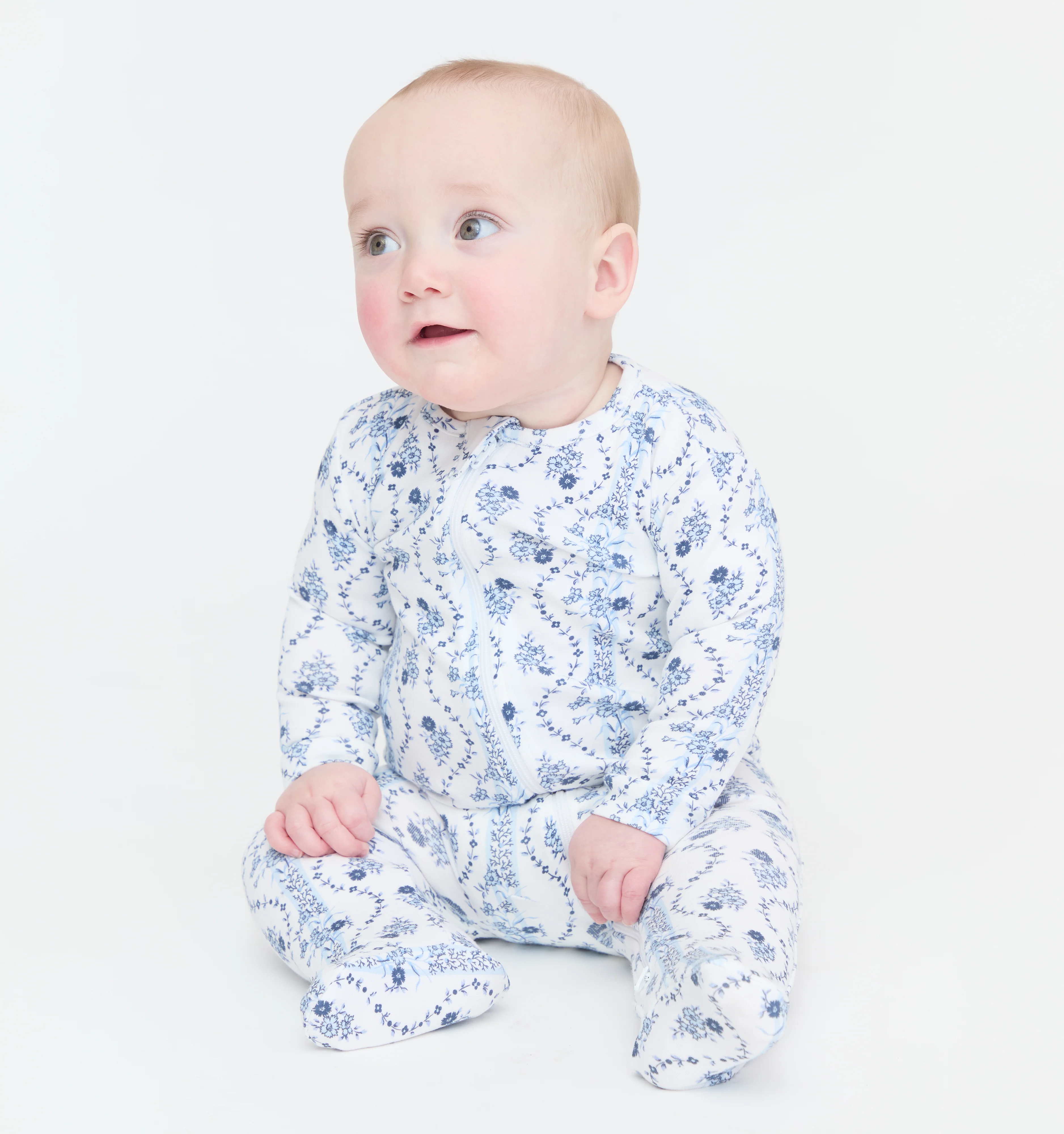 The Footie Pajama - Blue Vine Stripe - Image 3