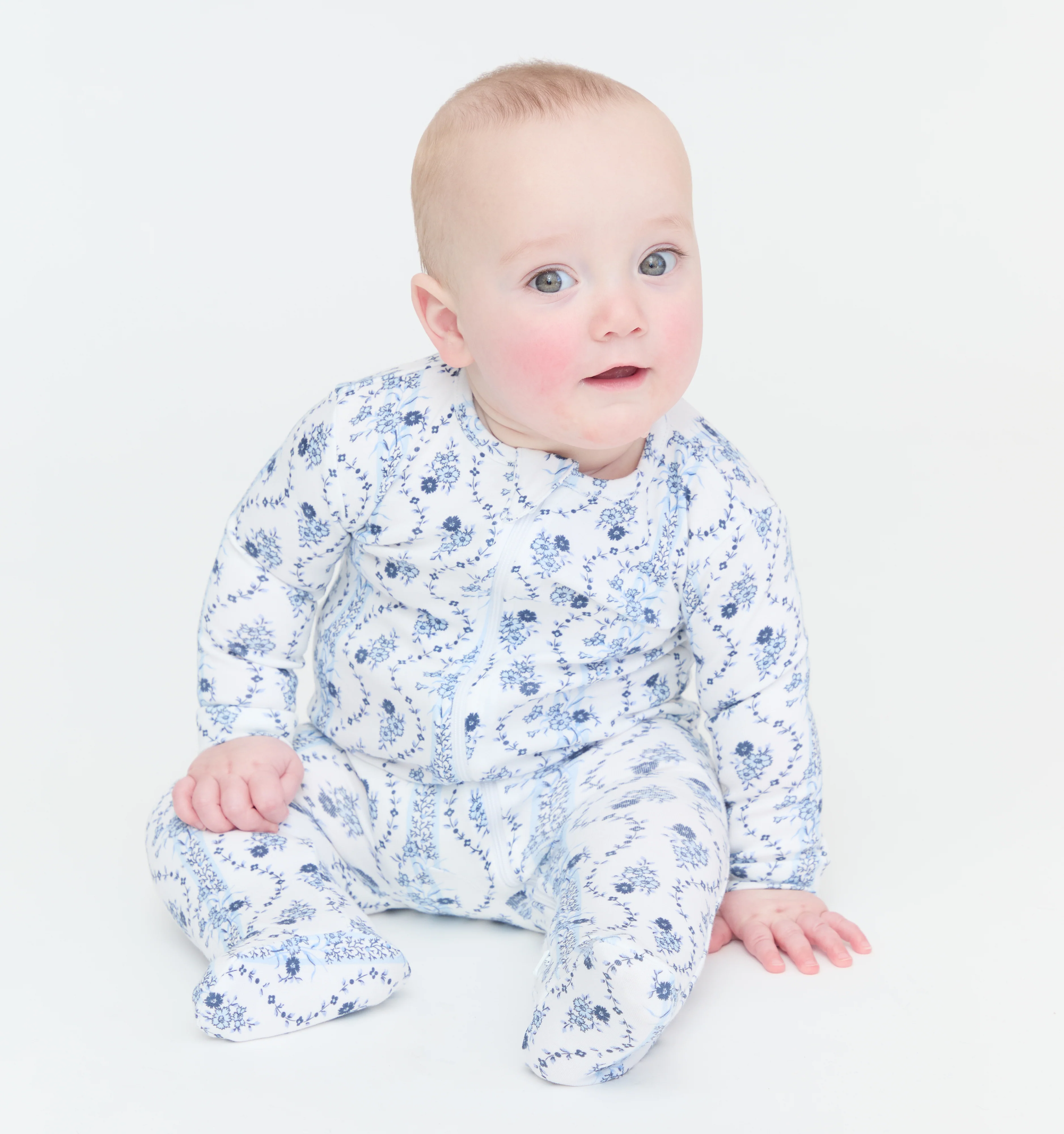 The Footie Pajama - Blue Vine Stripe - Image 4