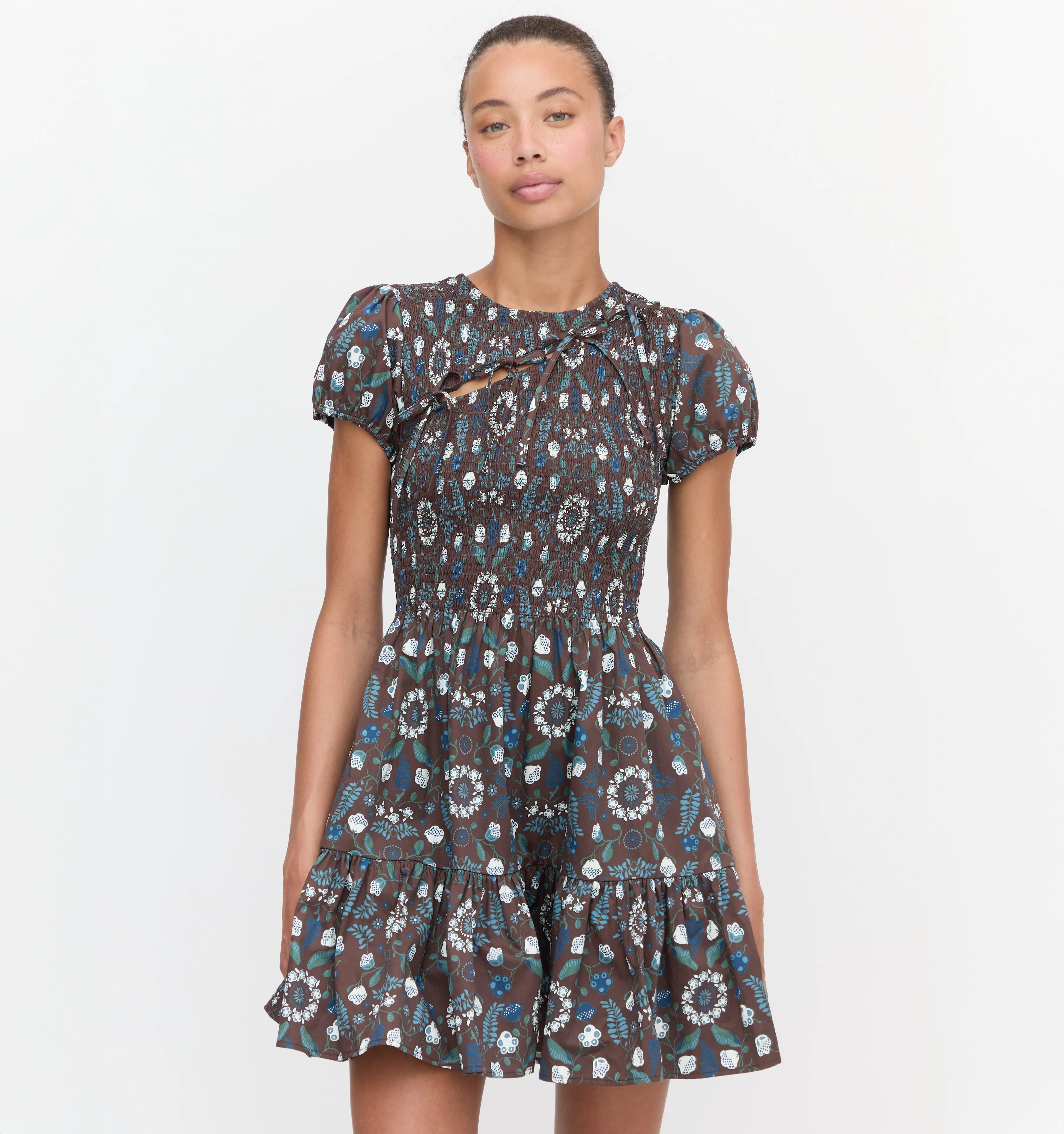 The Gia Mini Nap Dress - Chocolate Swedish Floral