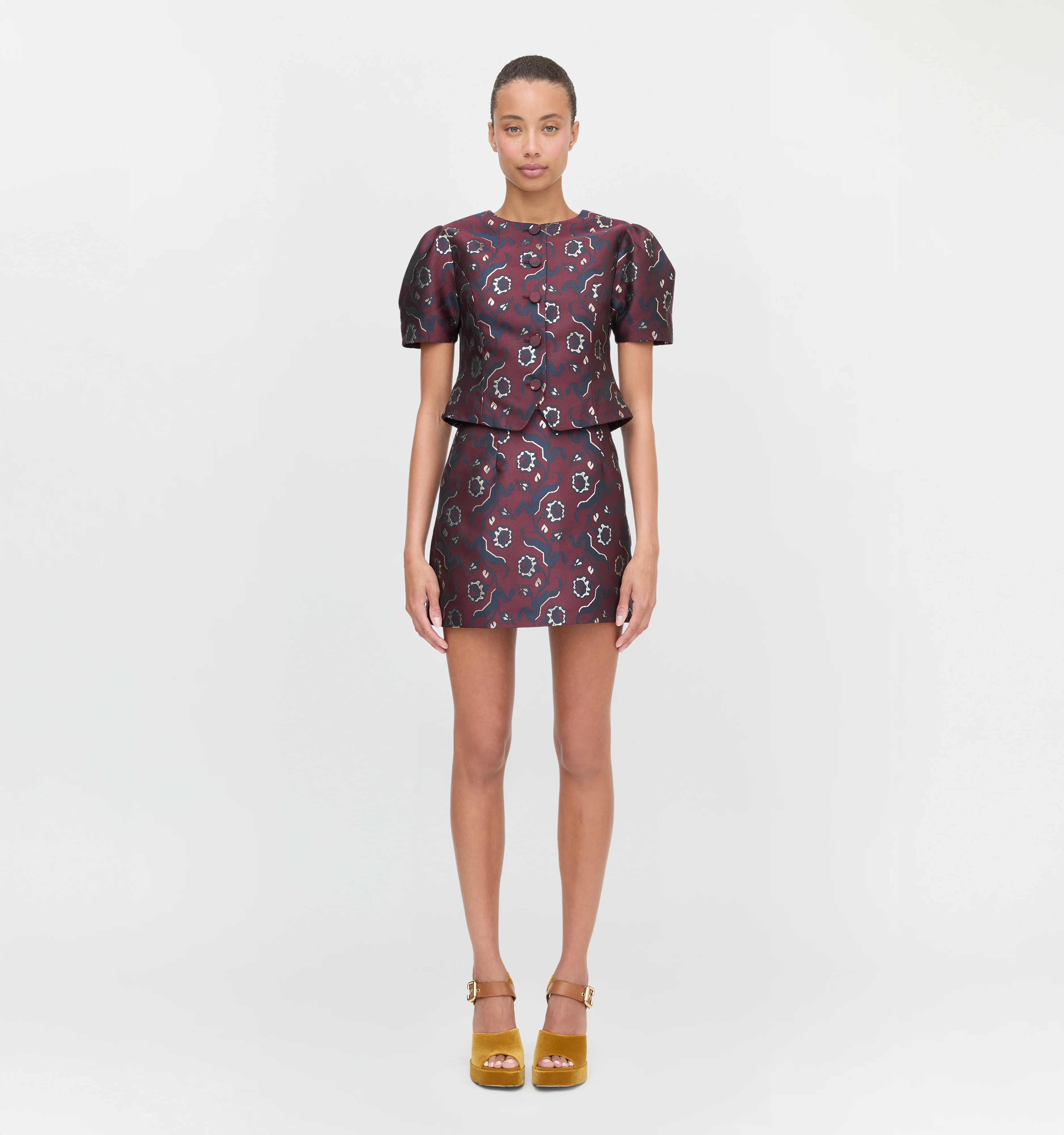 The Hallie Skirt - Burgundy Baroque Jacquard