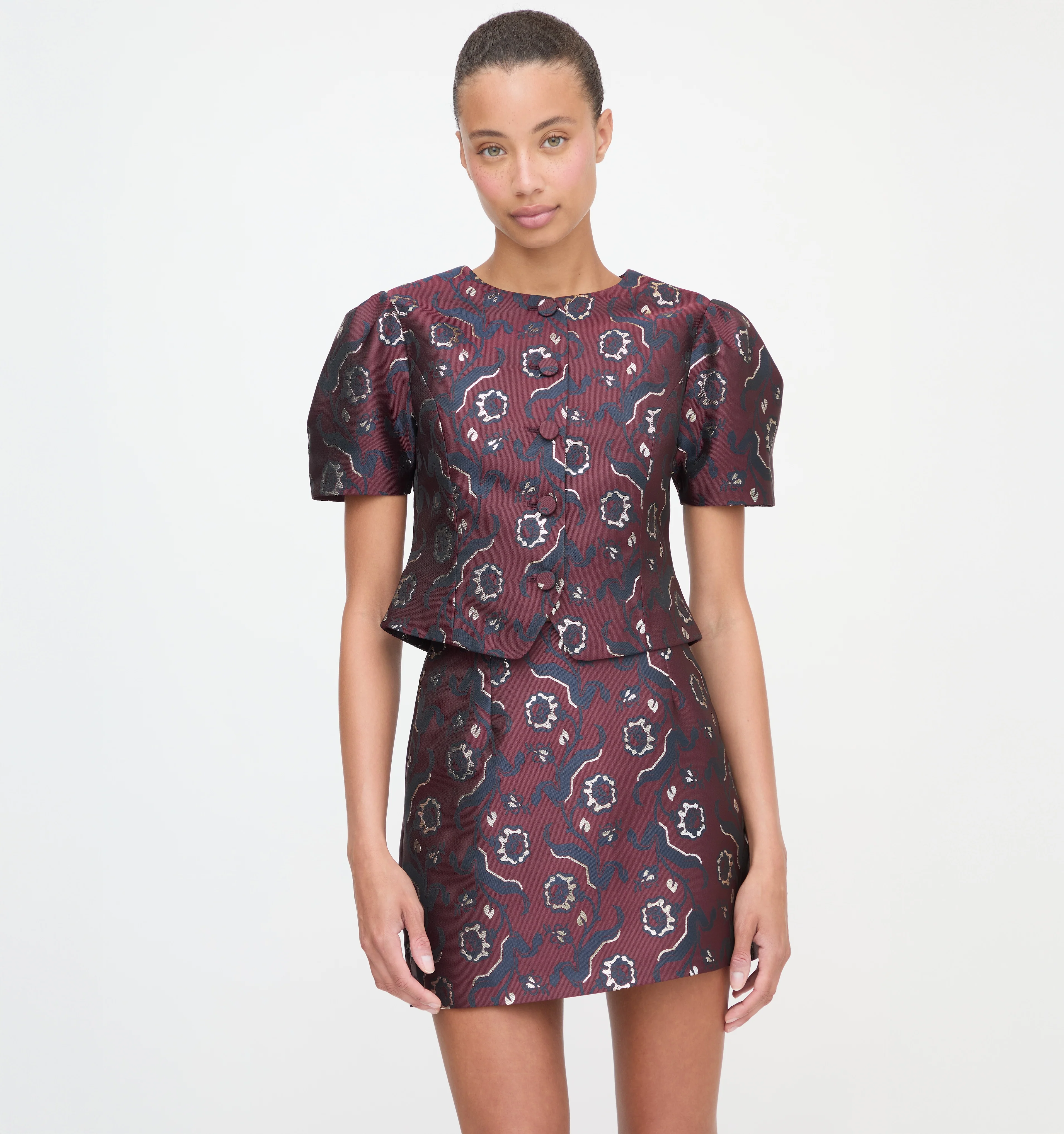 The Hallie Skirt - Burgundy Baroque Jacquard - Image 2