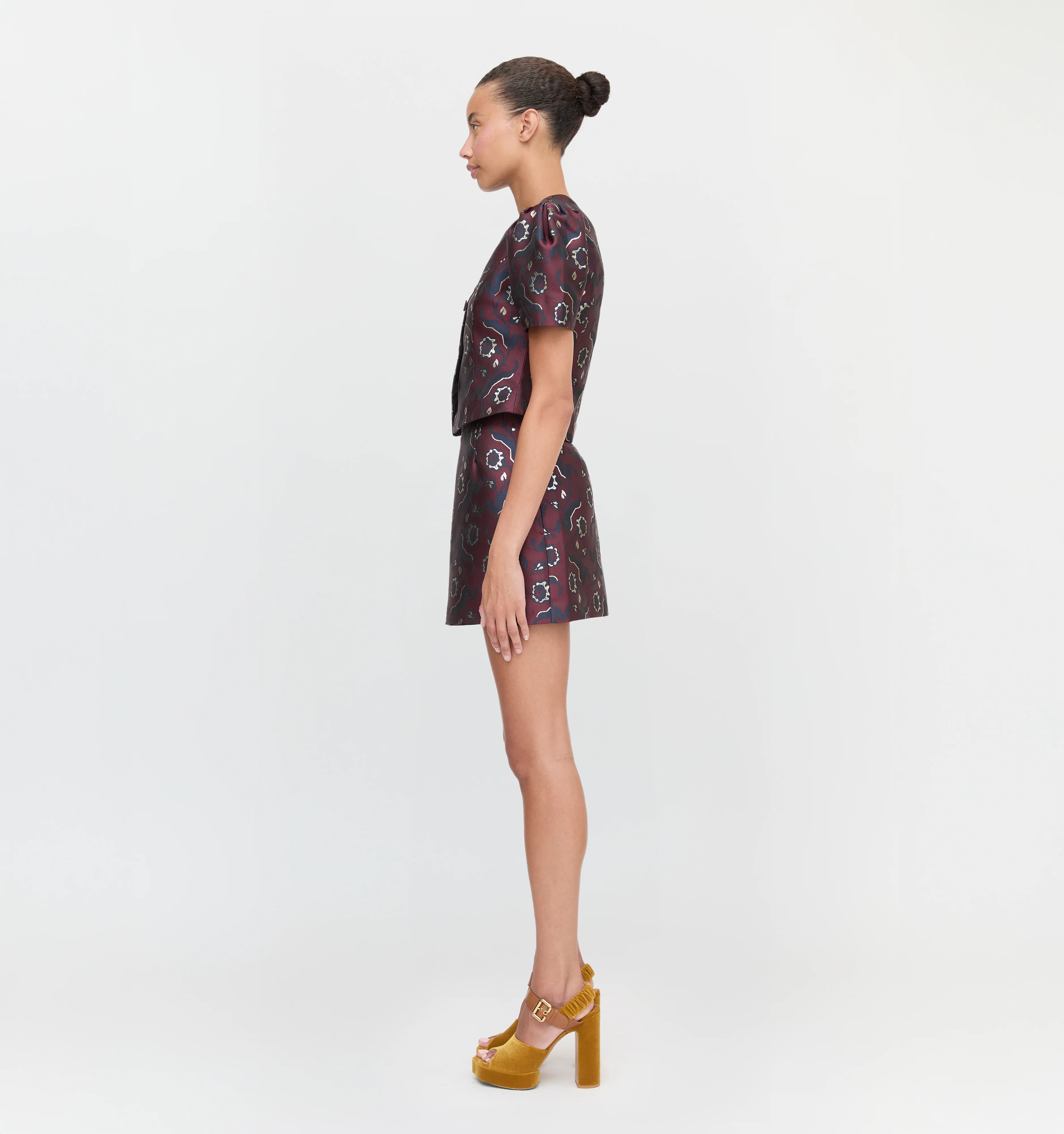 The Hallie Skirt - Burgundy Baroque Jacquard - Image 3