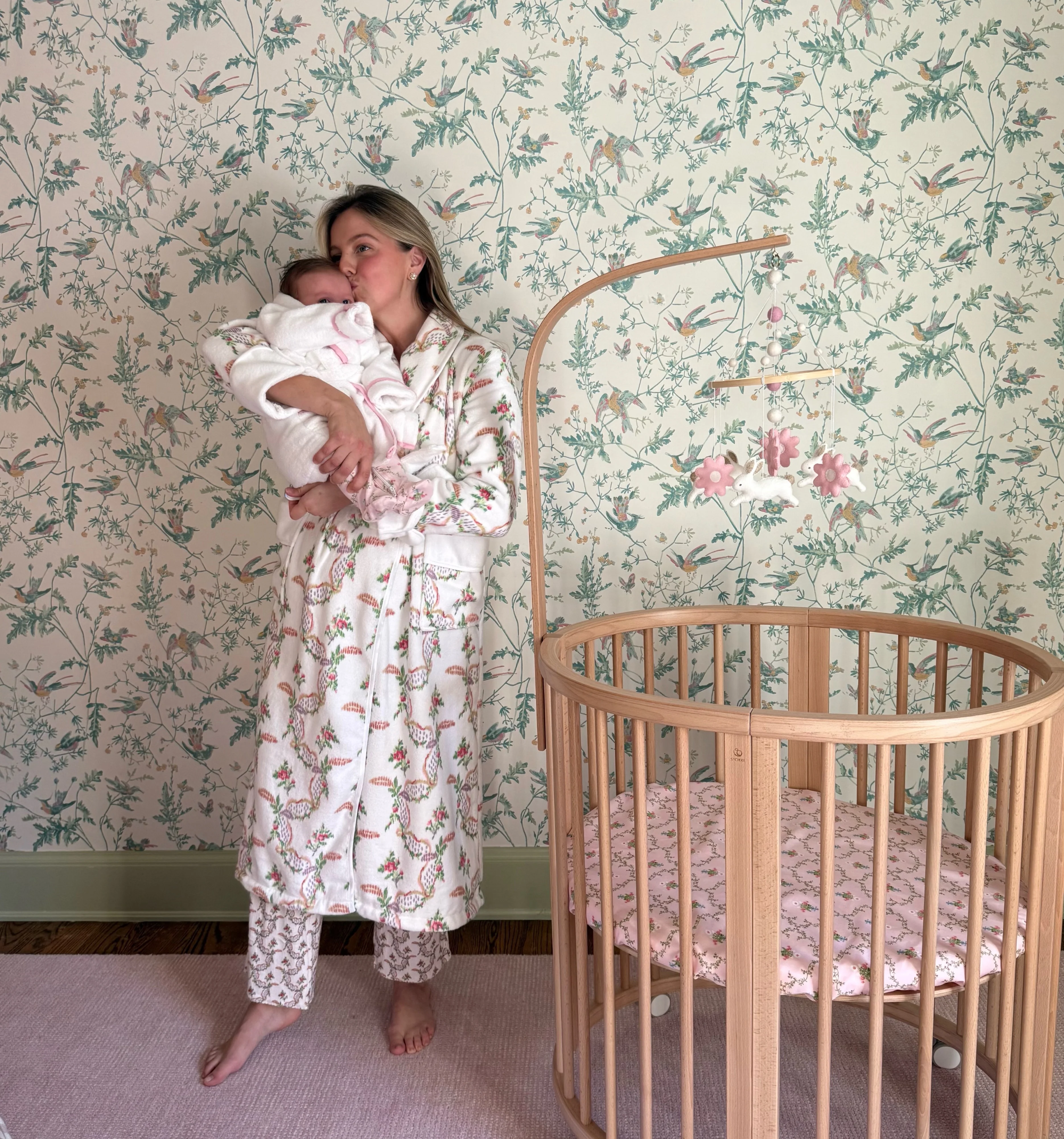 The Hotel Robe - Pink Ribbon Rose Ikat - Image 4