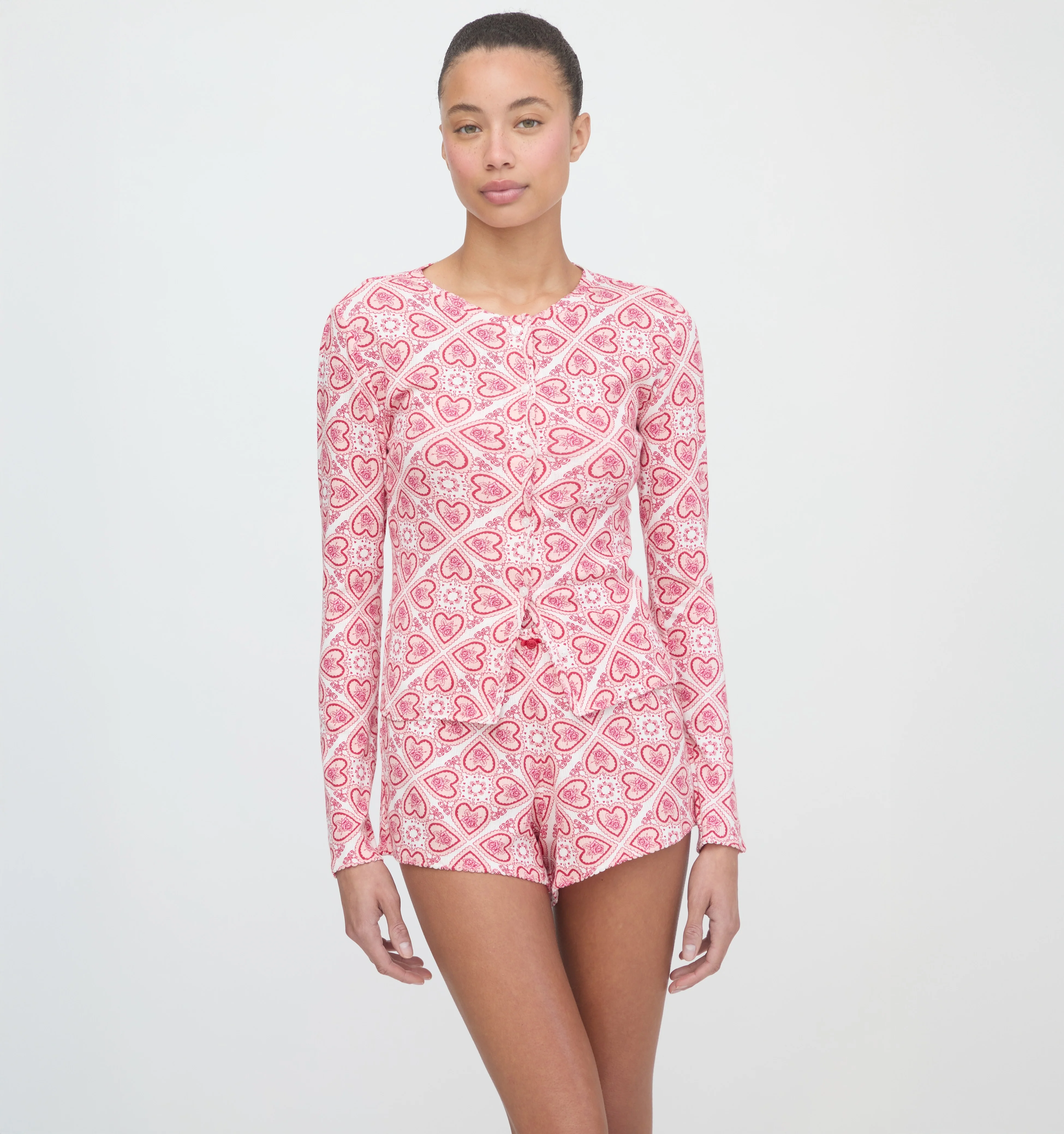 The Kaelie Pointelle Cardigan - White Patchwork Doily Heart