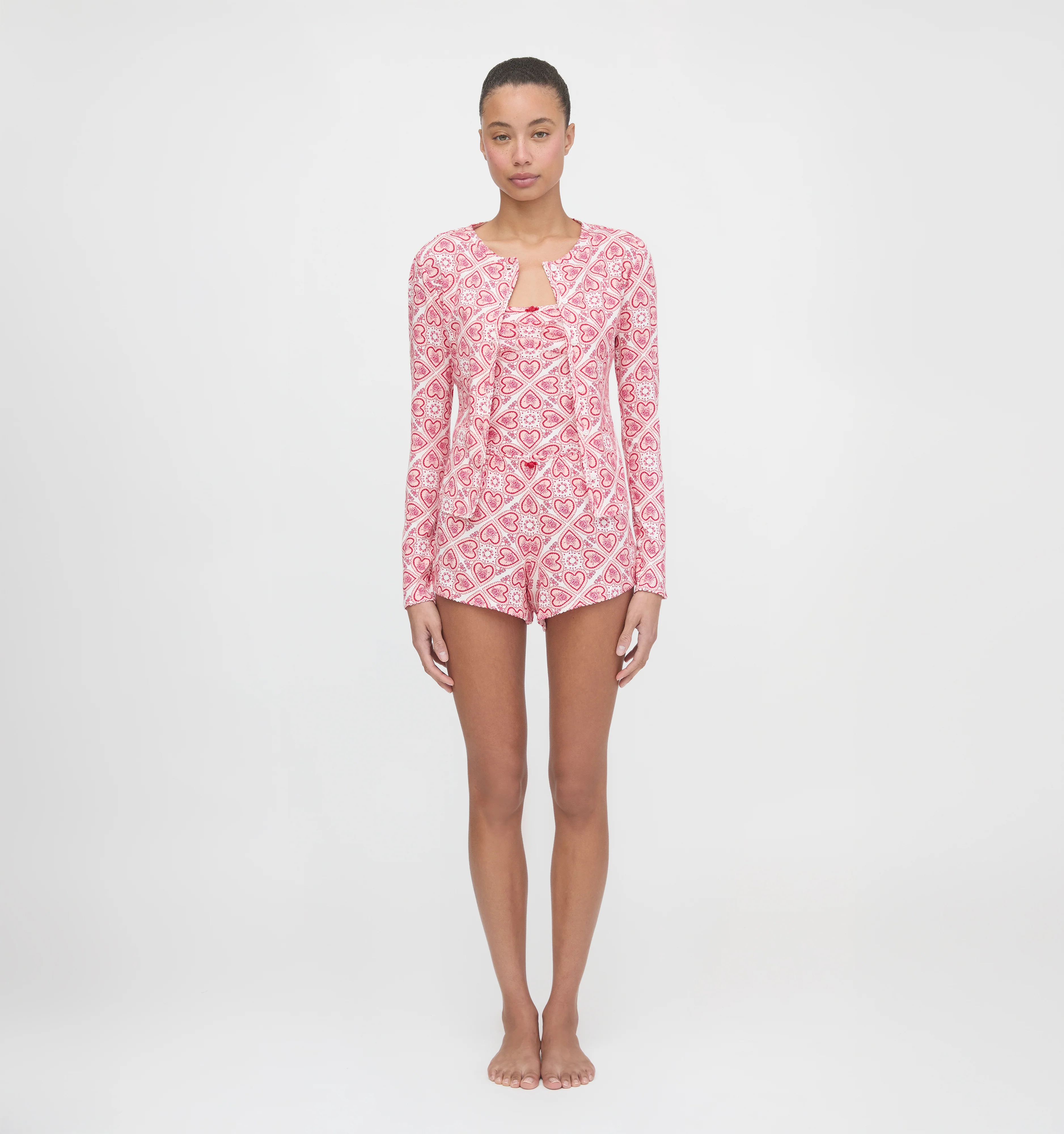 The Kaelie Pointelle Cardigan - White Patchwork Doily Heart - Image 3