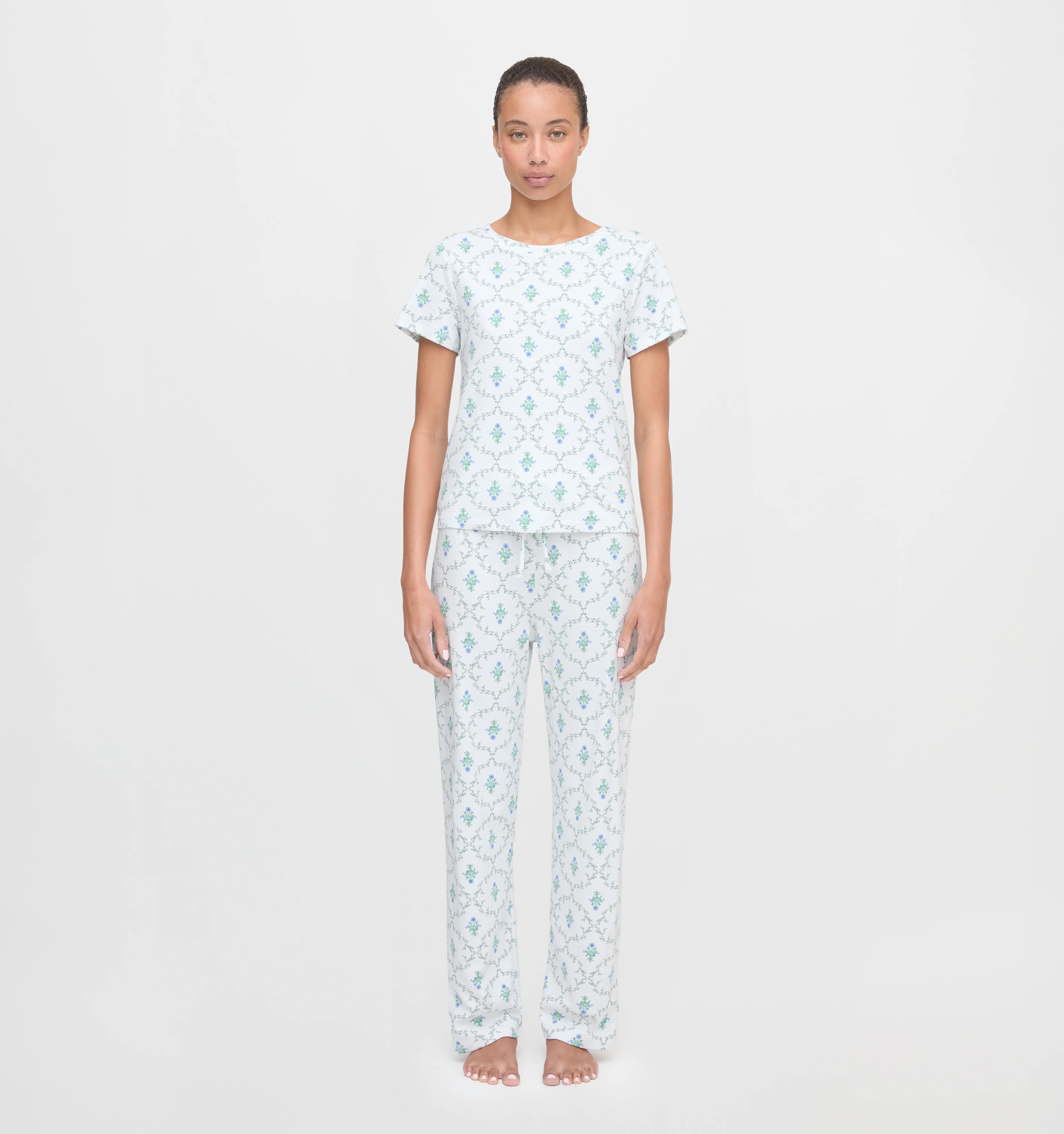 The Kelly Pajama Set - Green Trellis