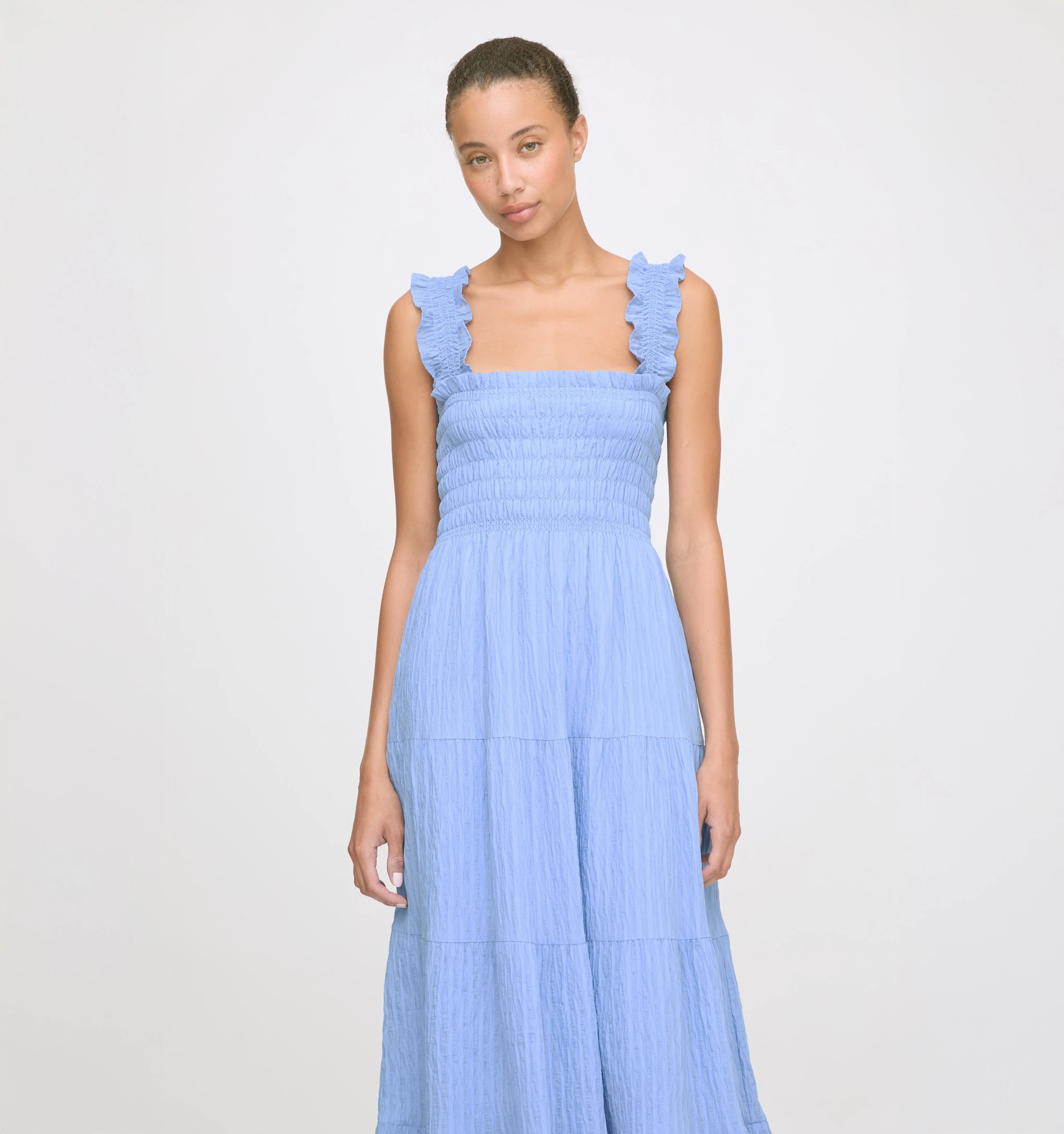 The Kimmy Nap Dress - Bluebird Tonal Seersucker
