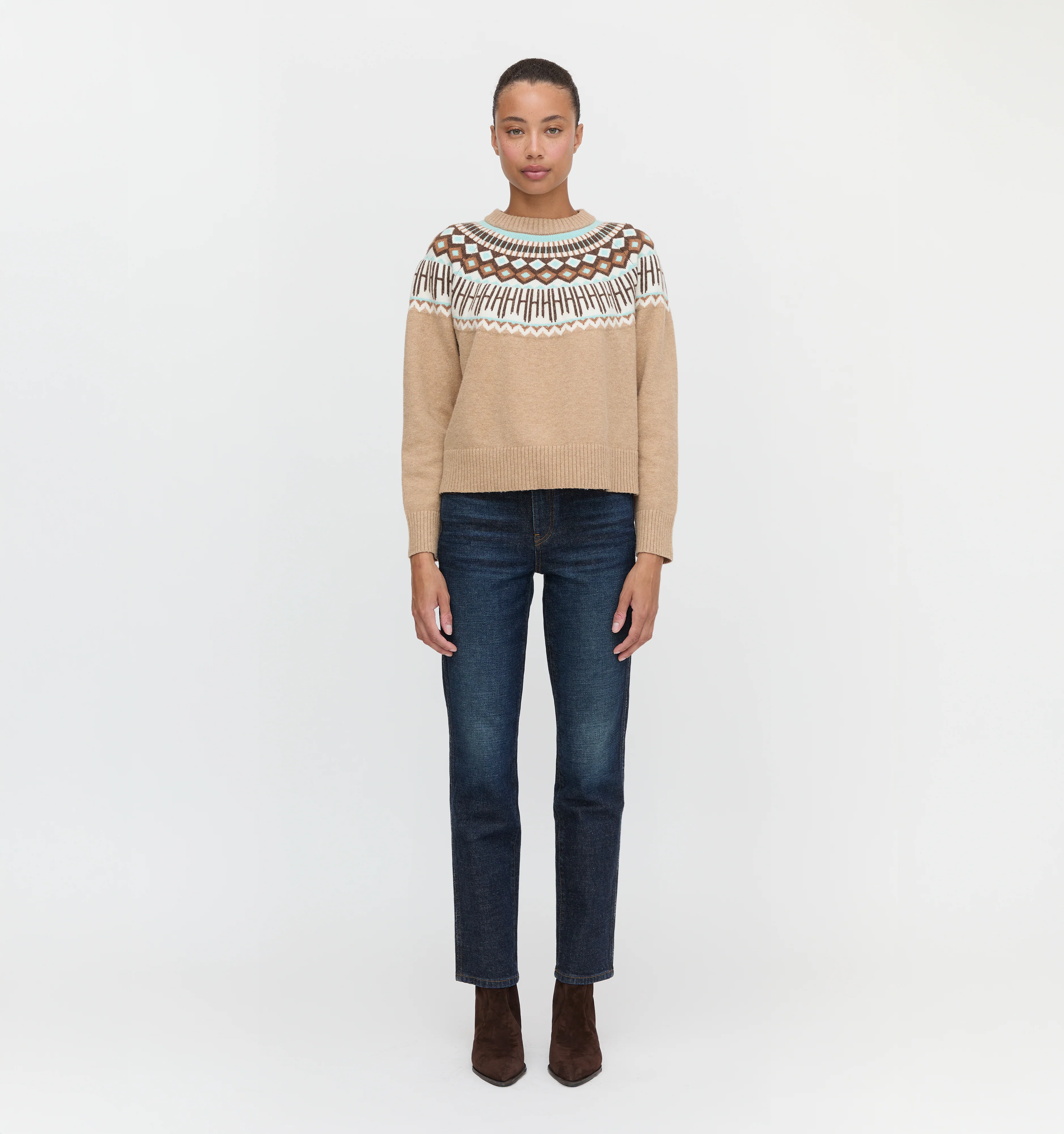 The Klaire Sweater - Camel Fair Isle - Image 2