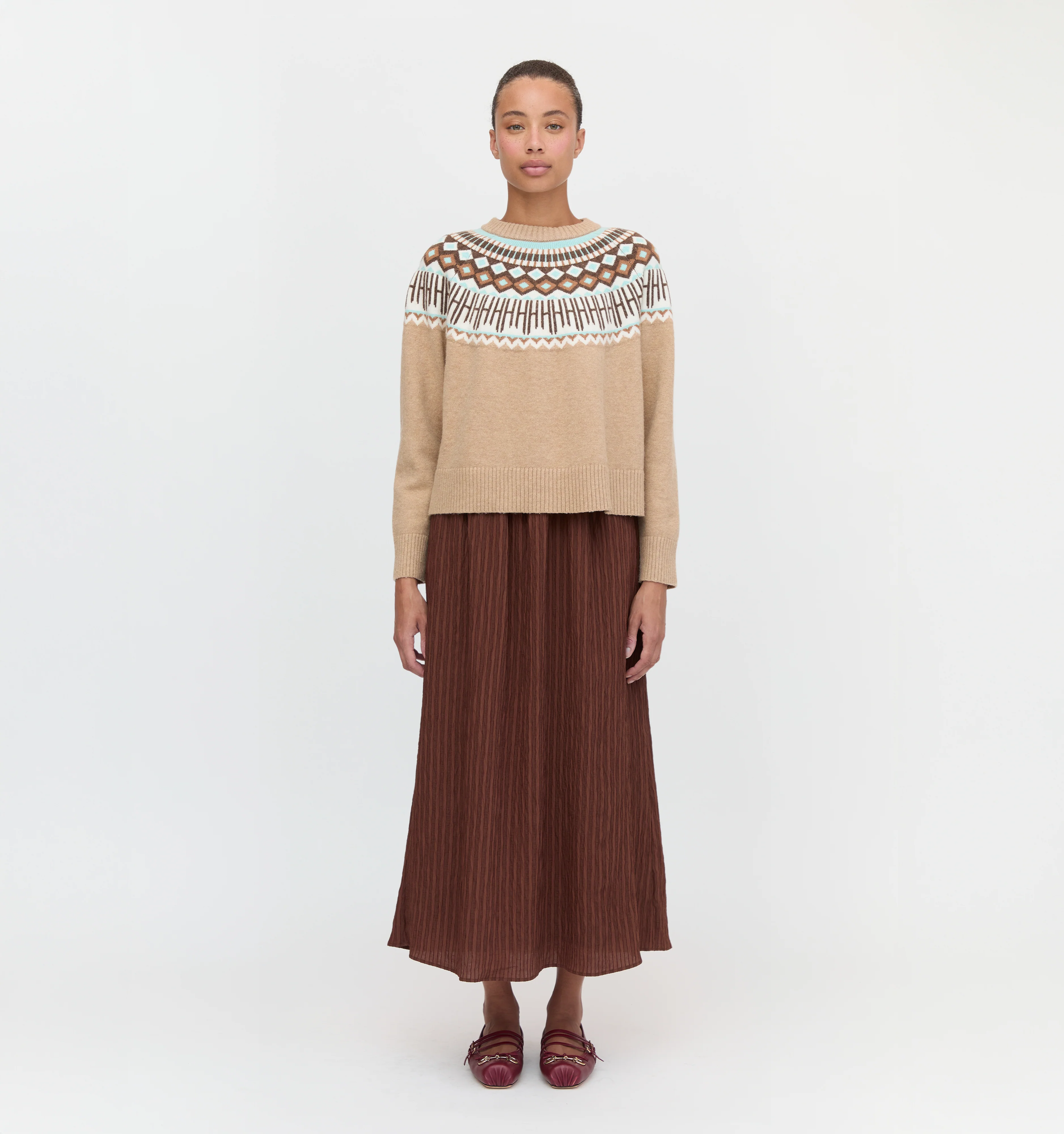 The Klaire Sweater - Camel Fair Isle - Image 5